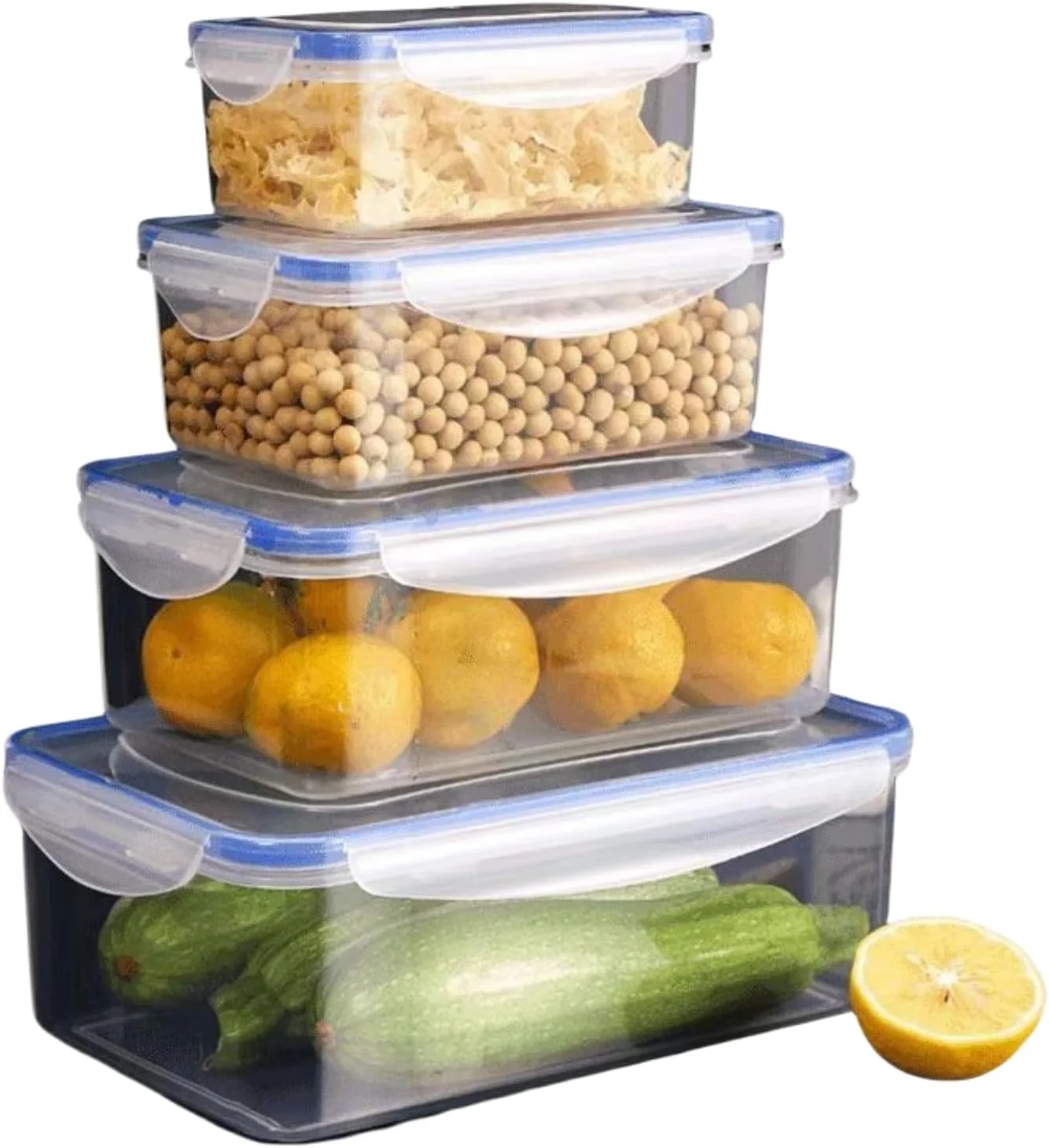 ظرف غذای Lullaxx برای آشپزخانه، نگهداری مواد غذایی، ظرف پلاستیکی، پلاستیک قابل استفاده مجدد 4 تکه، ست ظروف آماده سازی غذا، سازمان دهنده های آشپزخانه قابل چیدن، قابل استفاده در مایکروویو، قابل استفاده در فریزر، قابل شستشو در ماشین ظرفشویی