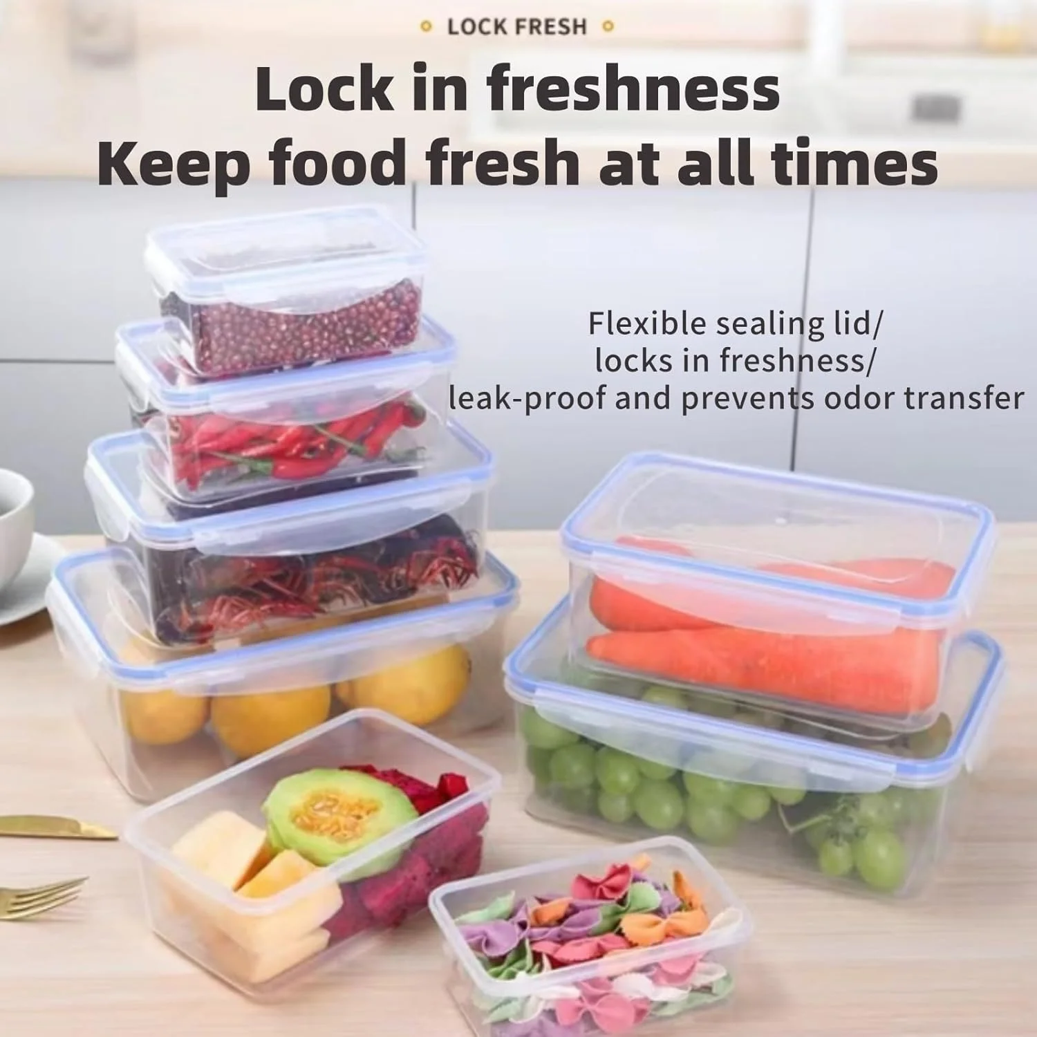 ظرف غذای Lullaxx برای آشپزخانه، نگهداری مواد غذایی، ظرف پلاستیکی، پلاستیک قابل استفاده مجدد 4 تکه، ست ظروف آماده سازی غذا، سازمان دهنده های آشپزخانه قابل چیدن، قابل استفاده در مایکروویو، قابل استفاده در فریزر، قابل شستشو در ماشین ظرفشویی