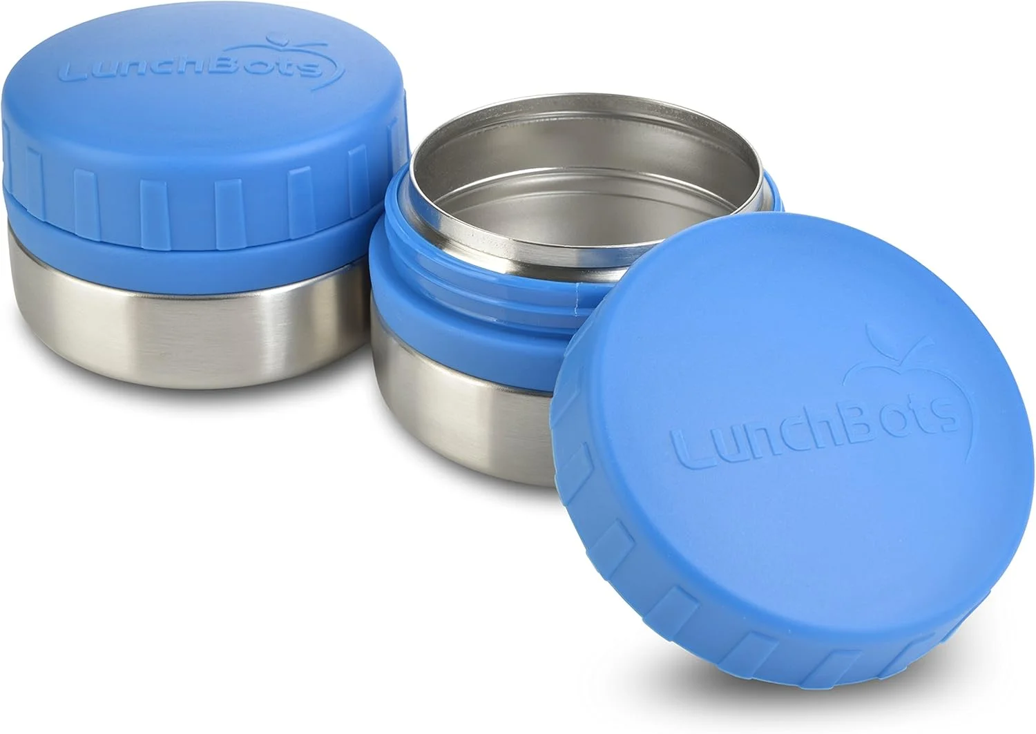 ظرف اسنک استیل ضد نشت LunchBots مدل Rounds، 4 اونس، مجموعه 2 عددی، درب آبی