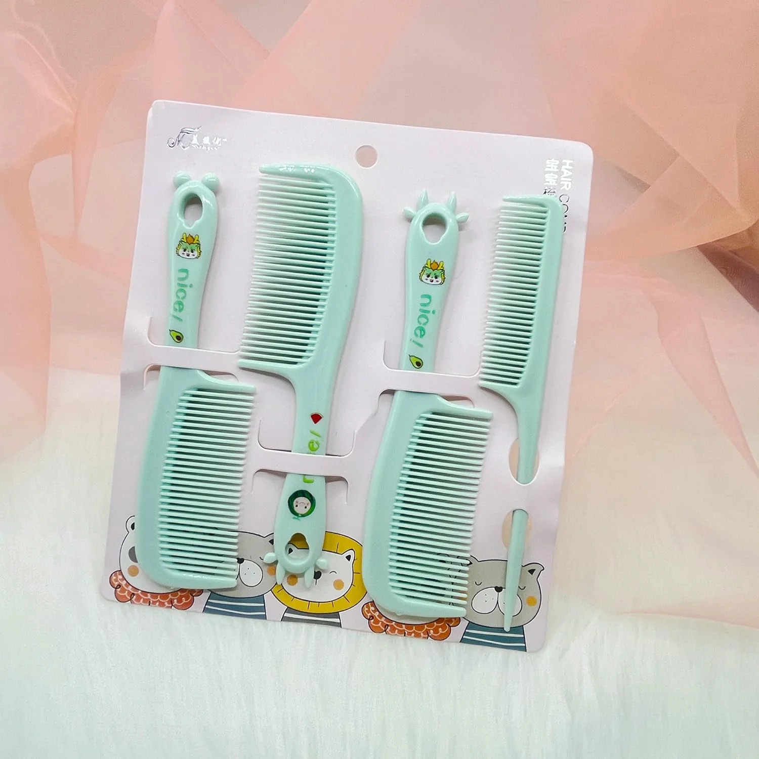 Small Cute Hair Comb,4 Pieces Mini Hair Comb Set For Women Girls Kids Fine Tooth Rat Tail Comb Portable Travel Shower Detangling Comb Hairdressing Comb Hair Comb Gift Styling Comb For Wet Dry (Green)