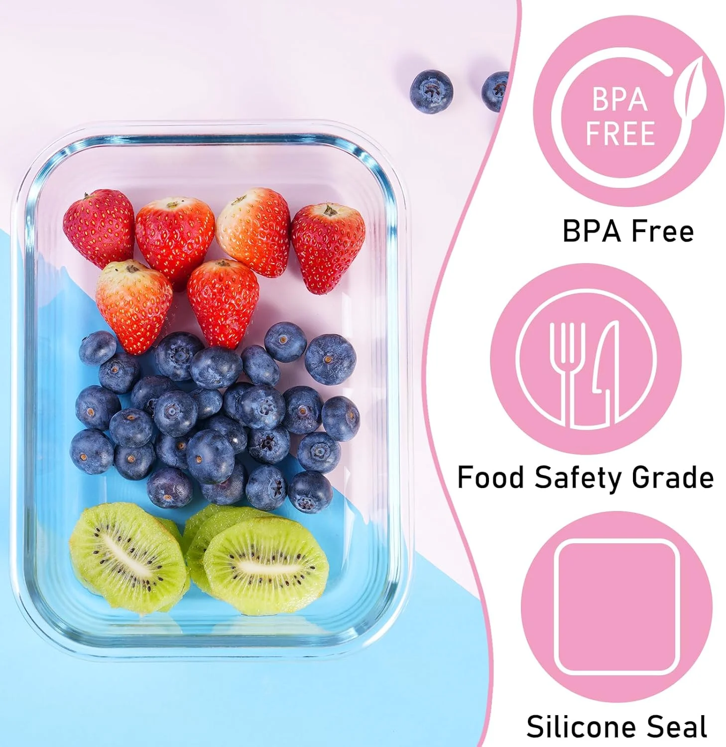 ظروف شیشه ای درب دار LXUDN، بسته 2 عددی (2 x 1520 میلی لیتر)، ظروف شیشه ای بدون BPA با درب، ظروف آماده سازی غذا شیشه ای، ظروف نگهداری مواد غذایی شیشه ای با درب، کاسه شیشه ای با درب، ست ظروف شیشه ای