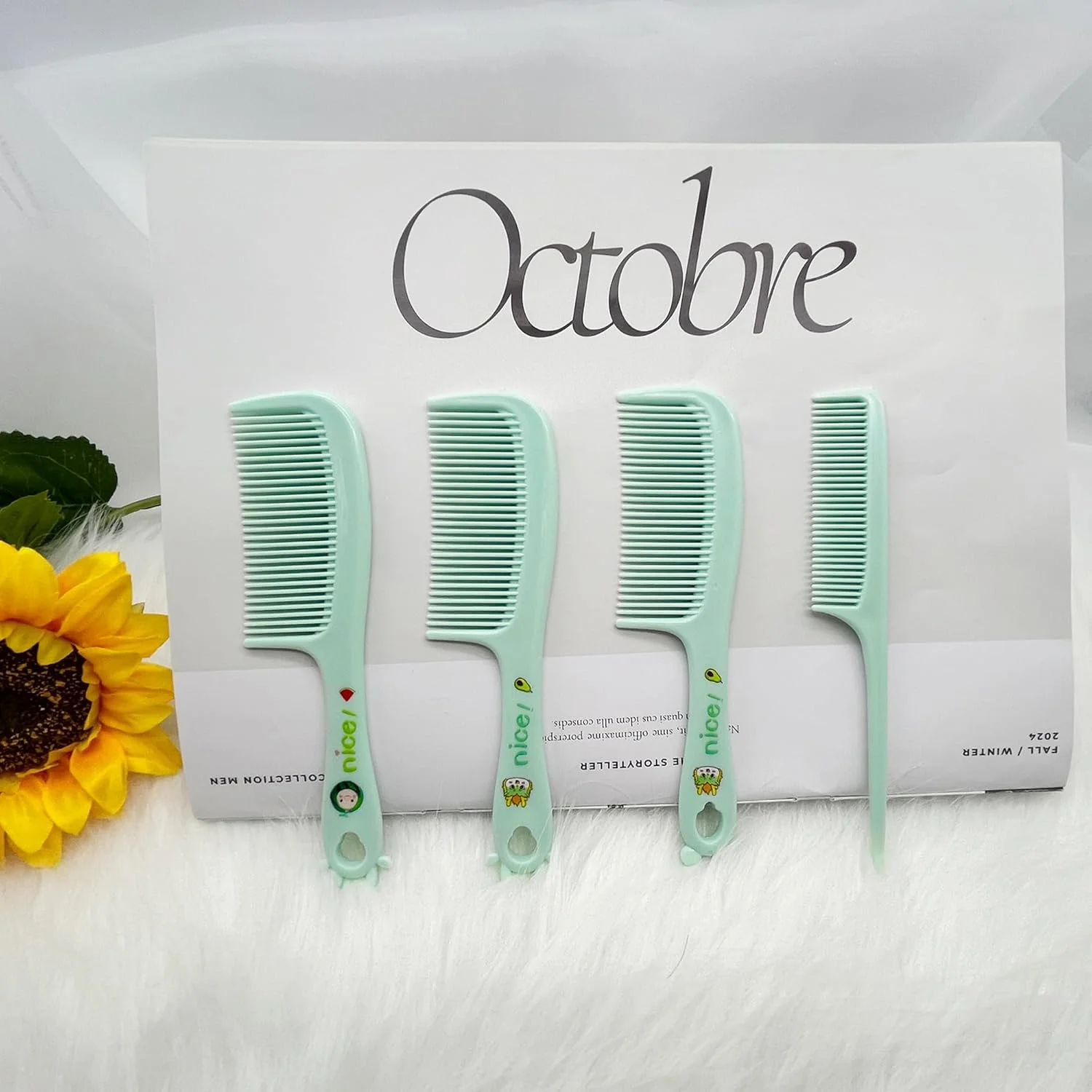 Small Cute Hair Comb,4 Pieces Mini Hair Comb Set For Women Girls Kids Fine Tooth Rat Tail Comb Portable Travel Shower Detangling Comb Hairdressing Comb Hair Comb Gift Styling Comb For Wet Dry (Green)