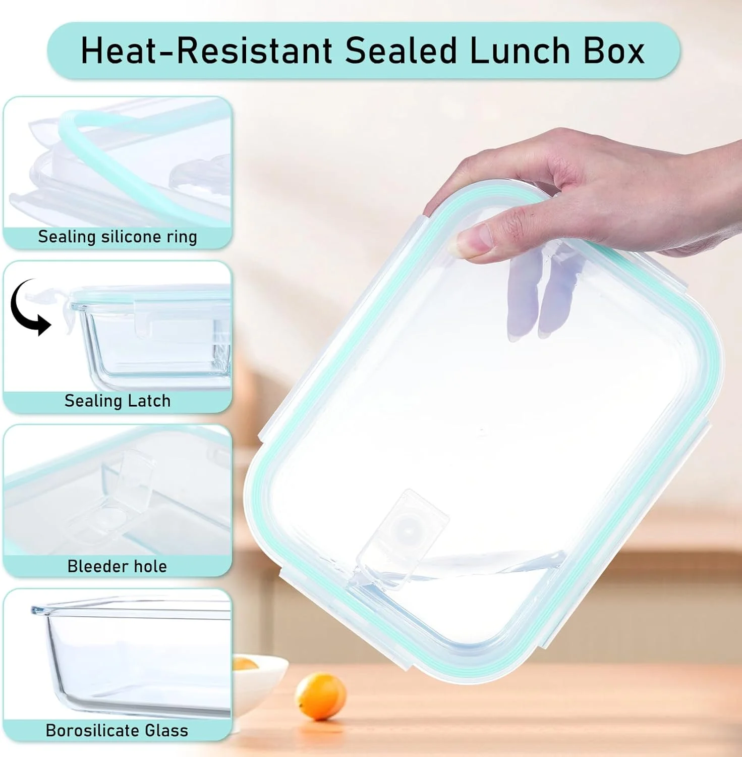 ظروف شیشه ای درب دار LXUDN، بسته 2 عددی (2 x 1520 میلی لیتر)، ظروف شیشه ای بدون BPA با درب، ظروف آماده سازی غذا شیشه ای، ظروف نگهداری مواد غذایی شیشه ای با درب، کاسه شیشه ای با درب، ست ظروف شیشه ای