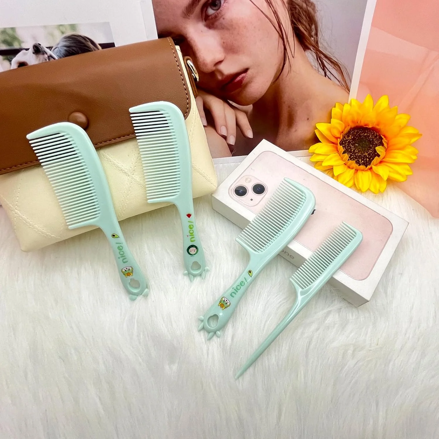 Small Cute Hair Comb,4 Pieces Mini Hair Comb Set For Women Girls Kids Fine Tooth Rat Tail Comb Portable Travel Shower Detangling Comb Hairdressing Comb Hair Comb Gift Styling Comb For Wet Dry (Green)