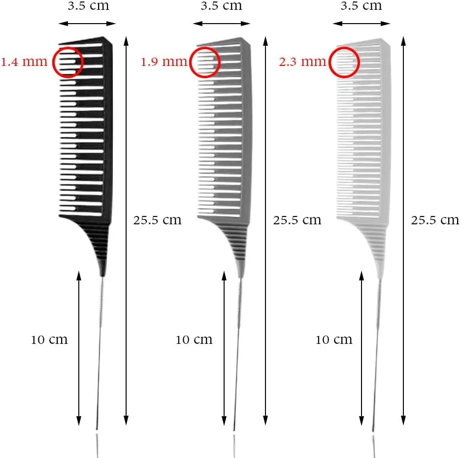 SKYPIA 3 Piece Professional Dyeing Hair Comb Set Highlight Combs for Hair Stylist Weaving Styling Brush Set with Long Stainless Steel Rat Tail Stylist Combs for Hair (Black & Grey)……