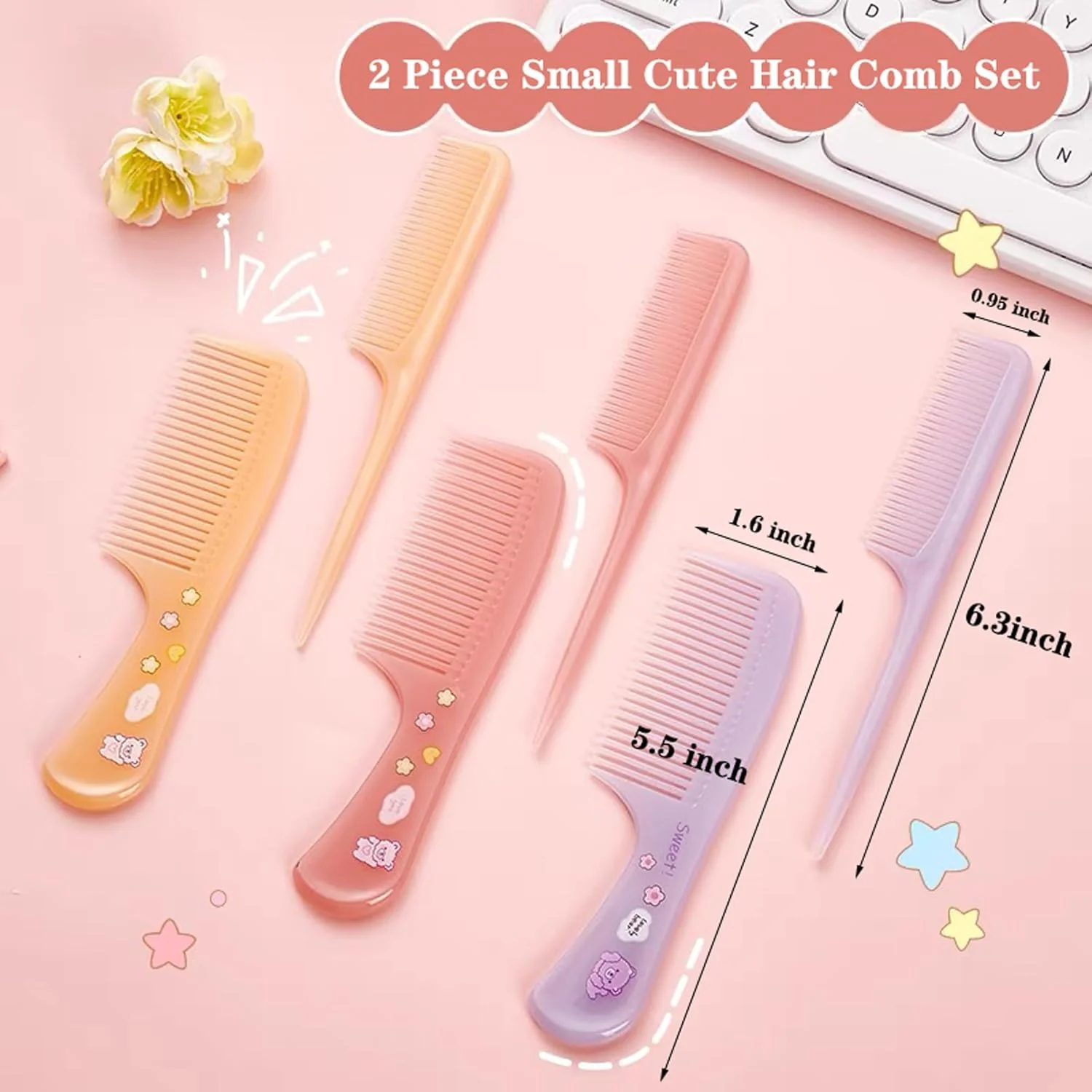 شانه موی کوچک و بامزه، ست شانه موی مینی 2 عددی، شانه کودک نوپا برای دختران پسران بچه ها، شانه دندانه ریز، شانه دم موشی، شانه باز کننده گره، شانه حالت دهنده موی قابل حمل، هدیه شانه مو برای موهای خیس و خشک (صورتی)