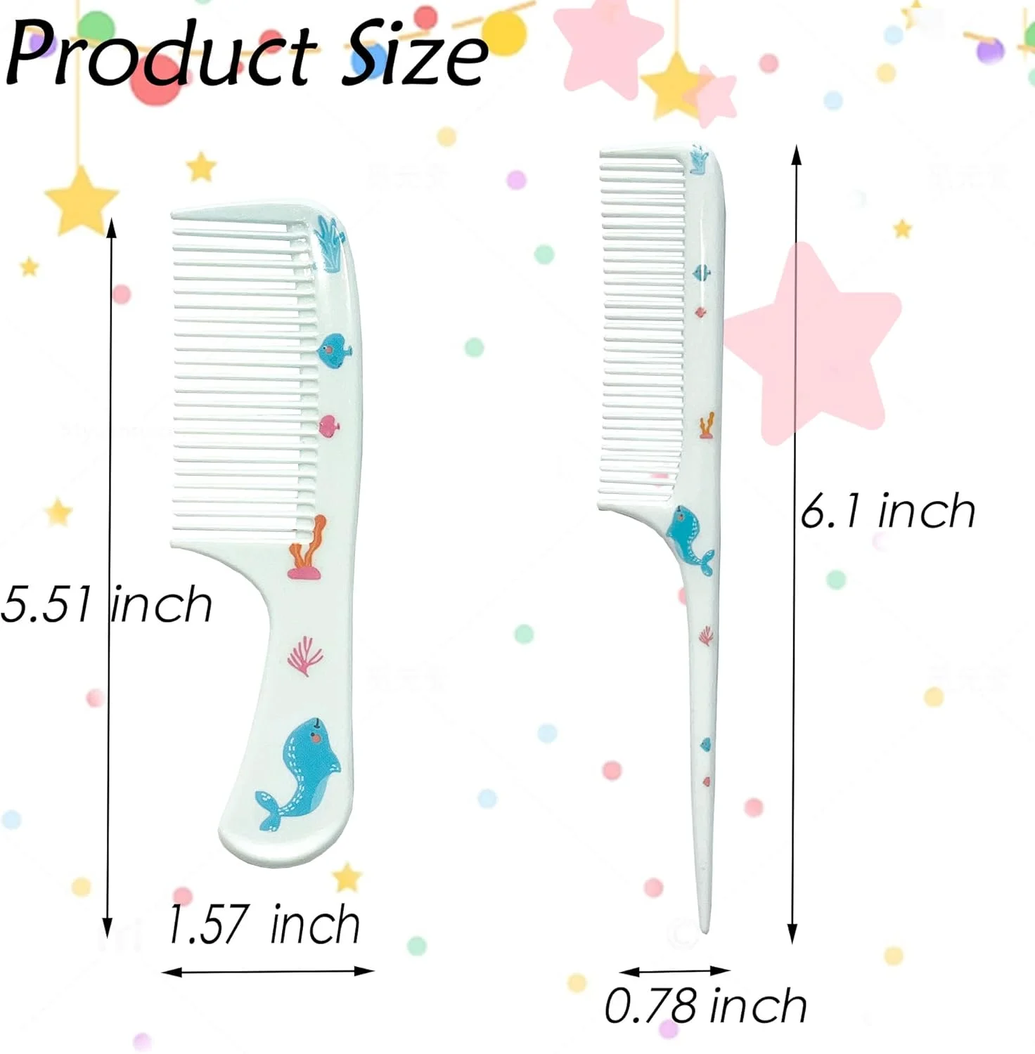 Small Cute Hair Comb,2 Piece Mini Hair Comb Set Toddler Combs Set for Girls Boys Kids Fine Tooth Rat Tail Comb Portable Plastic Hairdressing Combs Gift For Wet And Dry Hair (Blue Whale)