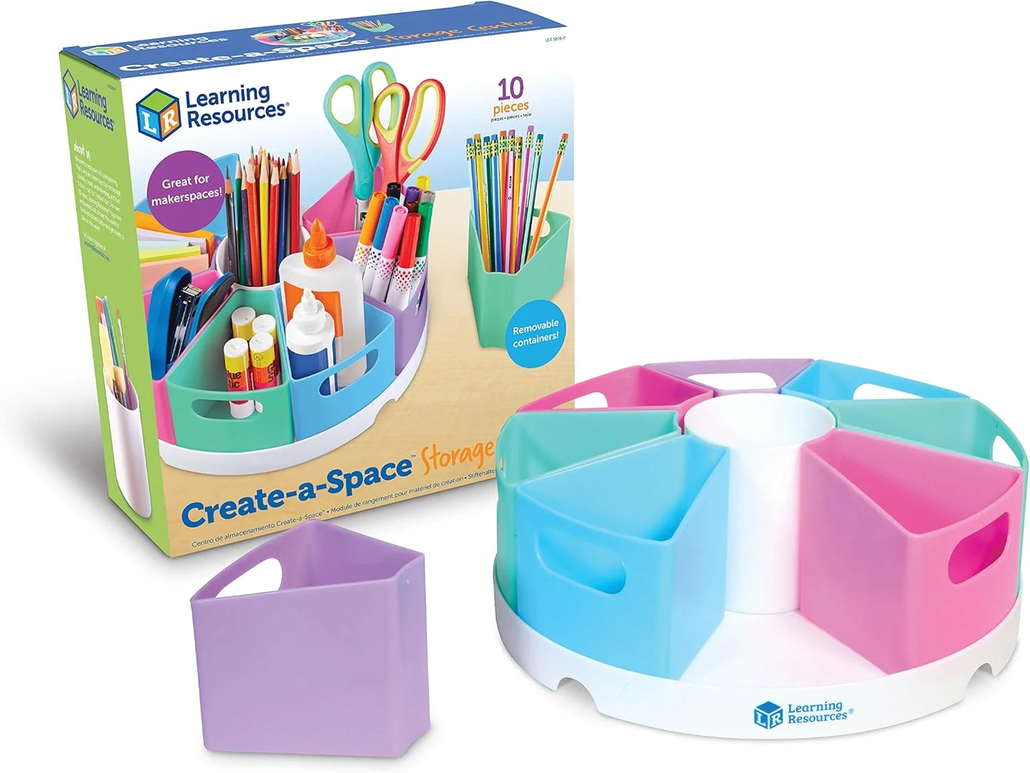 مرکز ذخیره سازی Create-a-Space Learning Resources - پاستلی، ذخیره سازی خانگی، سازمان دهنده مهد کودک، مناسب برای بطری های ضدعفونی کننده دست 3oz، نگهدارنده کاردستی کلاس، مجموعه 10 تکه