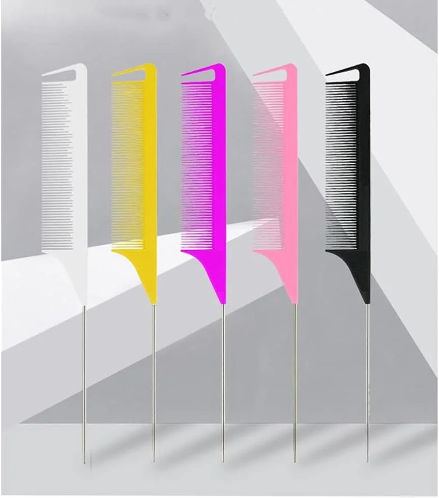 شانه دم موشی شویلینگ 5 عددی، چند رنگ، شانه جداکننده سوزنی فولادی، ضد الکتریسیته ساکن، مقاوم در برابر حرارت، شانه دم باریک برش فیبر کربنی فلزی با دندانه های ظریف برای آرایشگری، حالت دادن مو، سالن و منزل شانه دم موشی شویلینگ 5 عددی، چند رنگ، شانه جداکننده سوزنی فولادی، ضد الکتریسیته ساکن، مقاوم در برابر حرارت، شانه دم باریک برش فیبر کربنی فلزی با دندانه های ظریف برای آرایشگری، حالت دادن مو، سالن و منزل