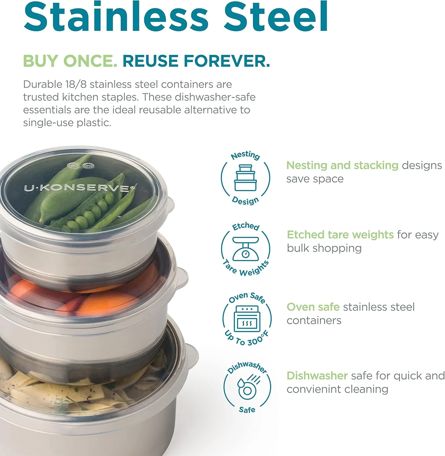 ظرف غذای استیل گرد یوکانسرو، درب سیلیکونی ضد نشت، قابل شستشو در ماشین ظرفشویی - بدون پلاستیک 266 میلی لیتر