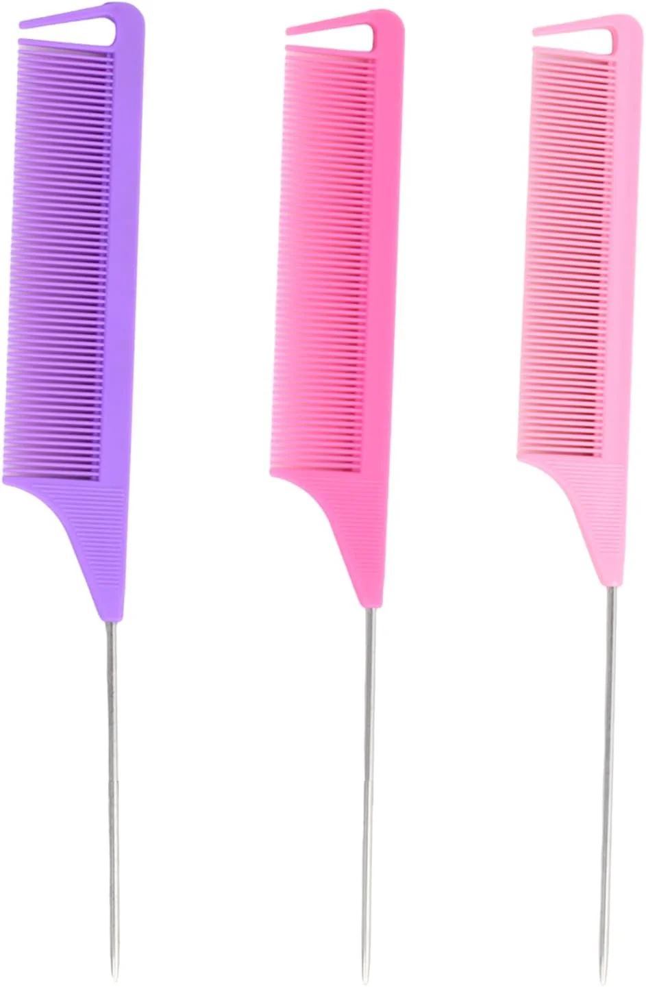 مجموعه 3 عددی شانه های دسته دار حرفه ای، مجموعه شانه پوش دهنده مو آنتی استاتیک، شانه دم باریک برای حالت دادن به مو، موهای بافته شده، شانه نایلونی + استیل ضد زنگ برای استفاده در سالن و منزل، مقاوم در برابر حرارت