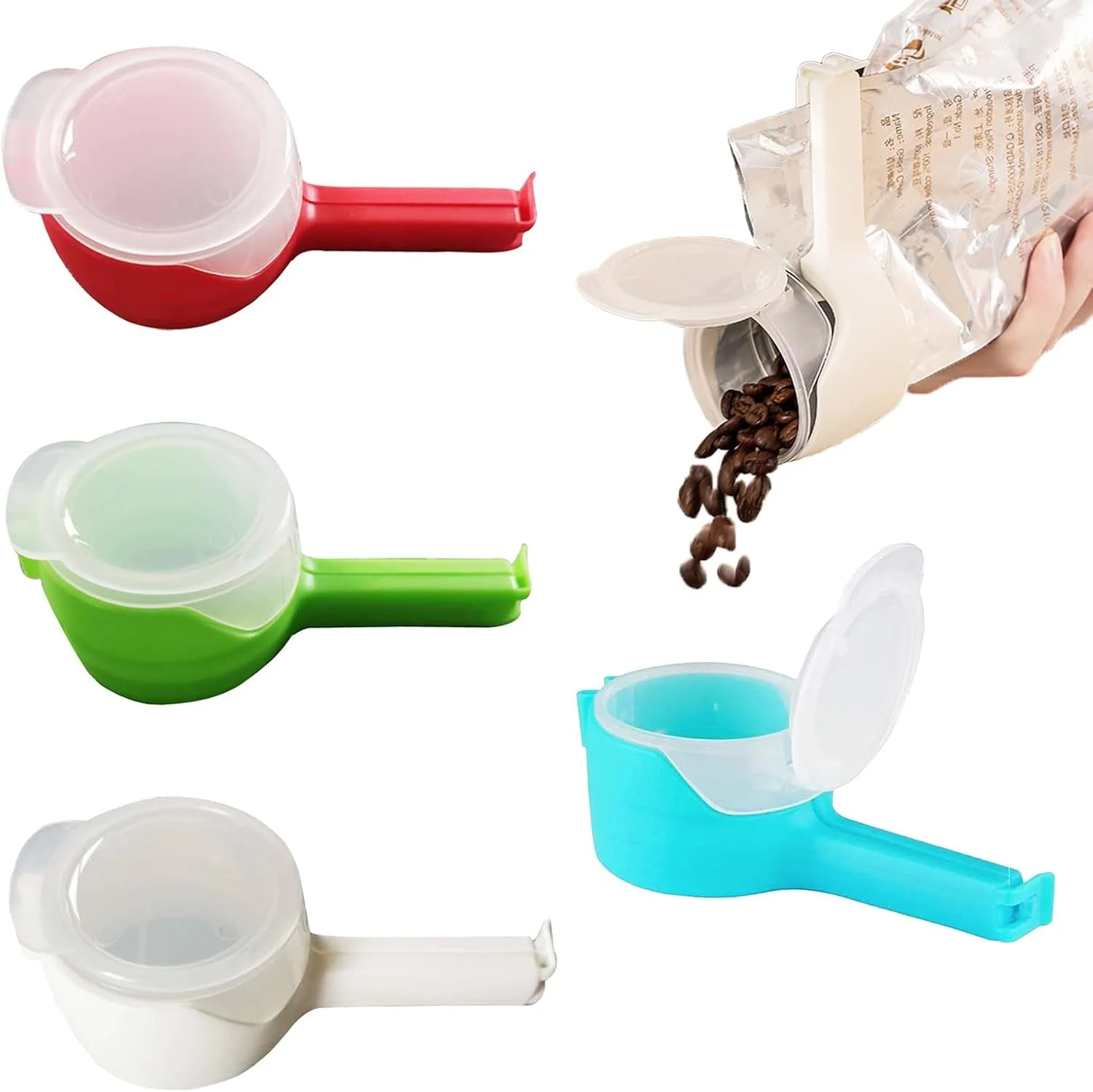 گیره های کیسه ای کوکومجی 4 عددی، گیره های پلمپ کیسه تنقلات و چیپس، گیره های درب پلاستیکی مواد غذایی، گیره های کیسه ای مواد غذایی با دهانه های خروجی، عالی برای سازماندهی و نگهداری مواد غذایی (4 رنگ، یک سایز)