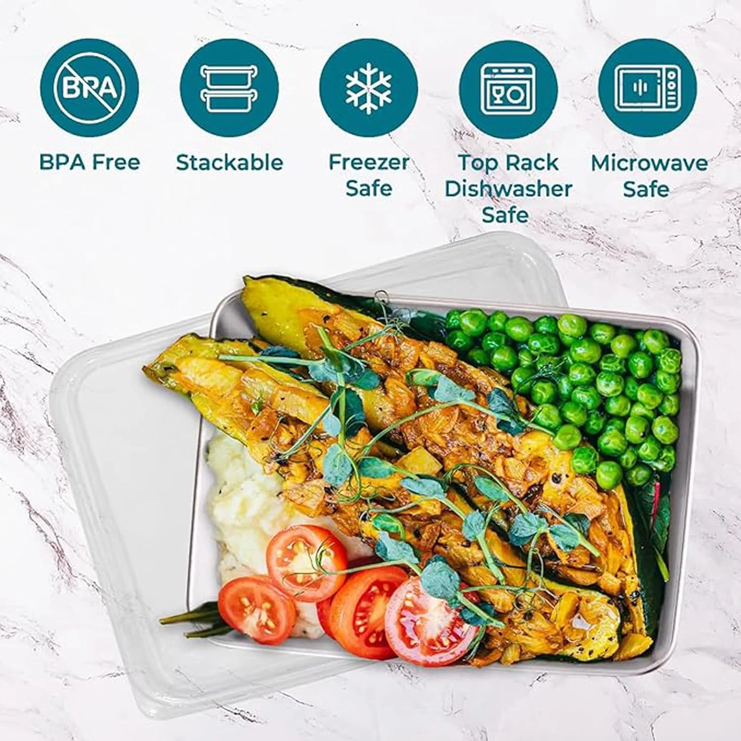 ظروف غذای استیل ضد زنگ KUKUMAJI با درب های محکم، سینی ها و ظروف فریزر برای اسنک و غذا، ظروف قابل استفاده مجدد (4 عدد)