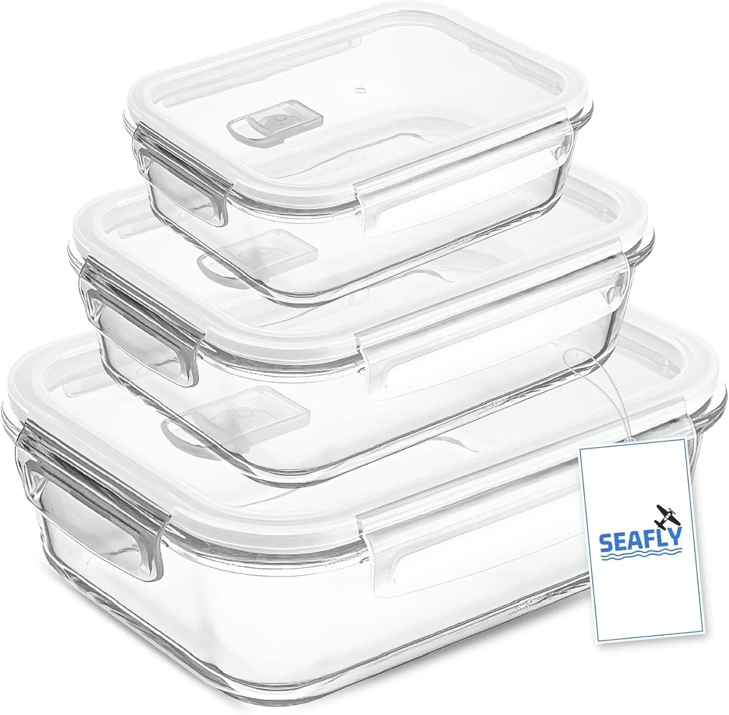 ظروف شیشه ای آماده سازی غذا برای آشپزخانه [بسته 3 عددی] با درب های قفل شونده بادوام، قابل استفاده در مایکروویو/فر/فریزر و ماشین ظرفشویی، رنگ های متنوع