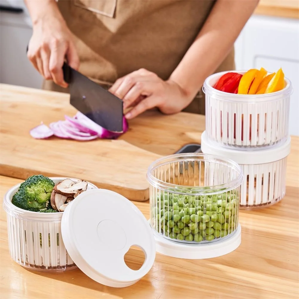 ظروف نگهداری توت خزنا، بسته 3 عددی ظروف نگهداری میوه برای یخچال با درب، محافظ میوه و سبزیجات با سبد صافی جداشدنی، جعبه نگهداری پیازچه، نگهدارنده تازه برای پیازچه، زنجبیل، سیر