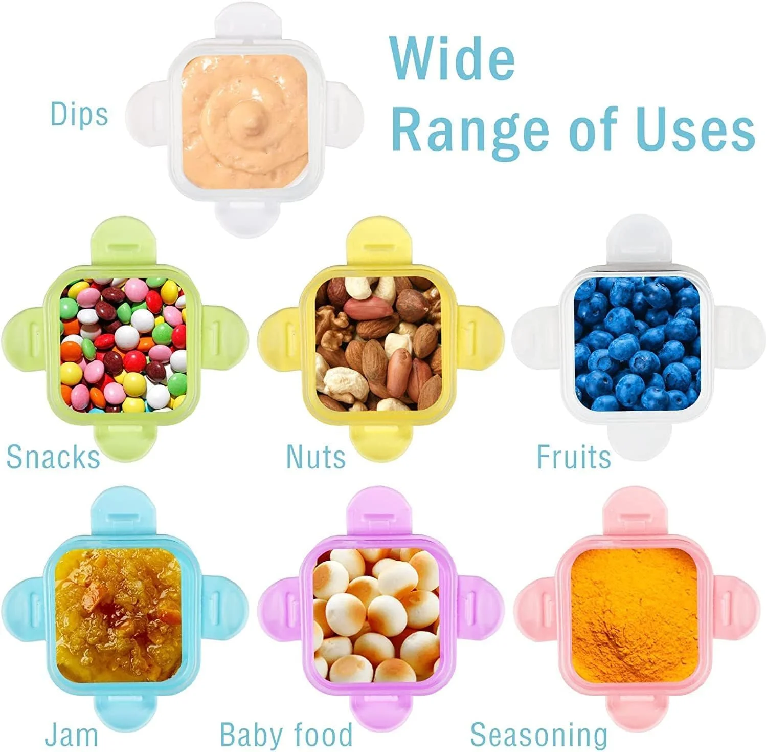 خزنه، ست ۷ عددی ظرف کوچک درب دار، ظرف چاشنی کوچک ۶۰ میلی لیتری درب دار، ضد نشت، قابل استفاده مجدد، ظرف سس سالاد برای بزرگسالان، کودکان، جعبه نگهداری مواد غذایی کوچک