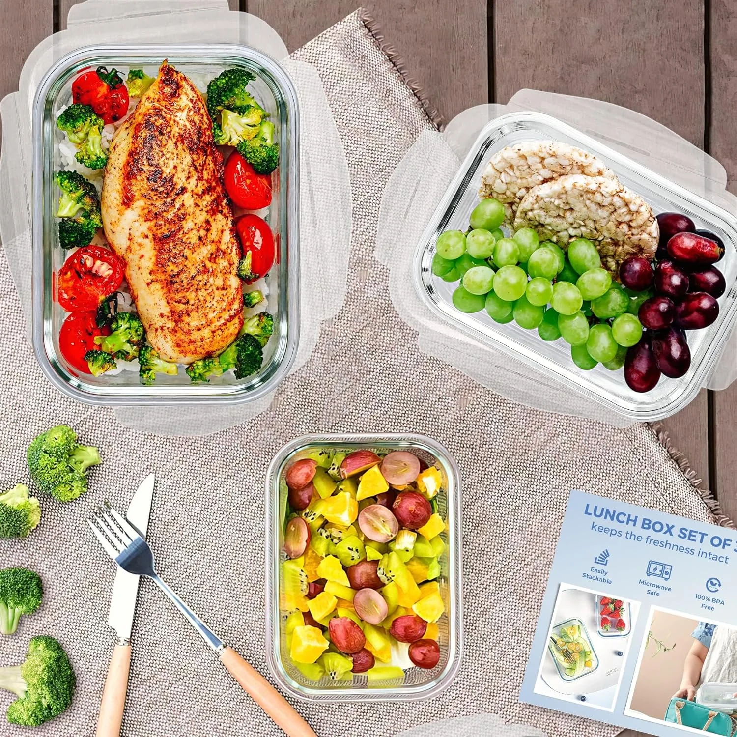 ظروف شیشه ای آماده سازی غذا برای آشپزخانه [بسته 3 عددی] با درب های قفل شونده بادوام، قابل استفاده در مایکروویو/فر/فریزر و ماشین ظرفشویی، رنگ های متنوع