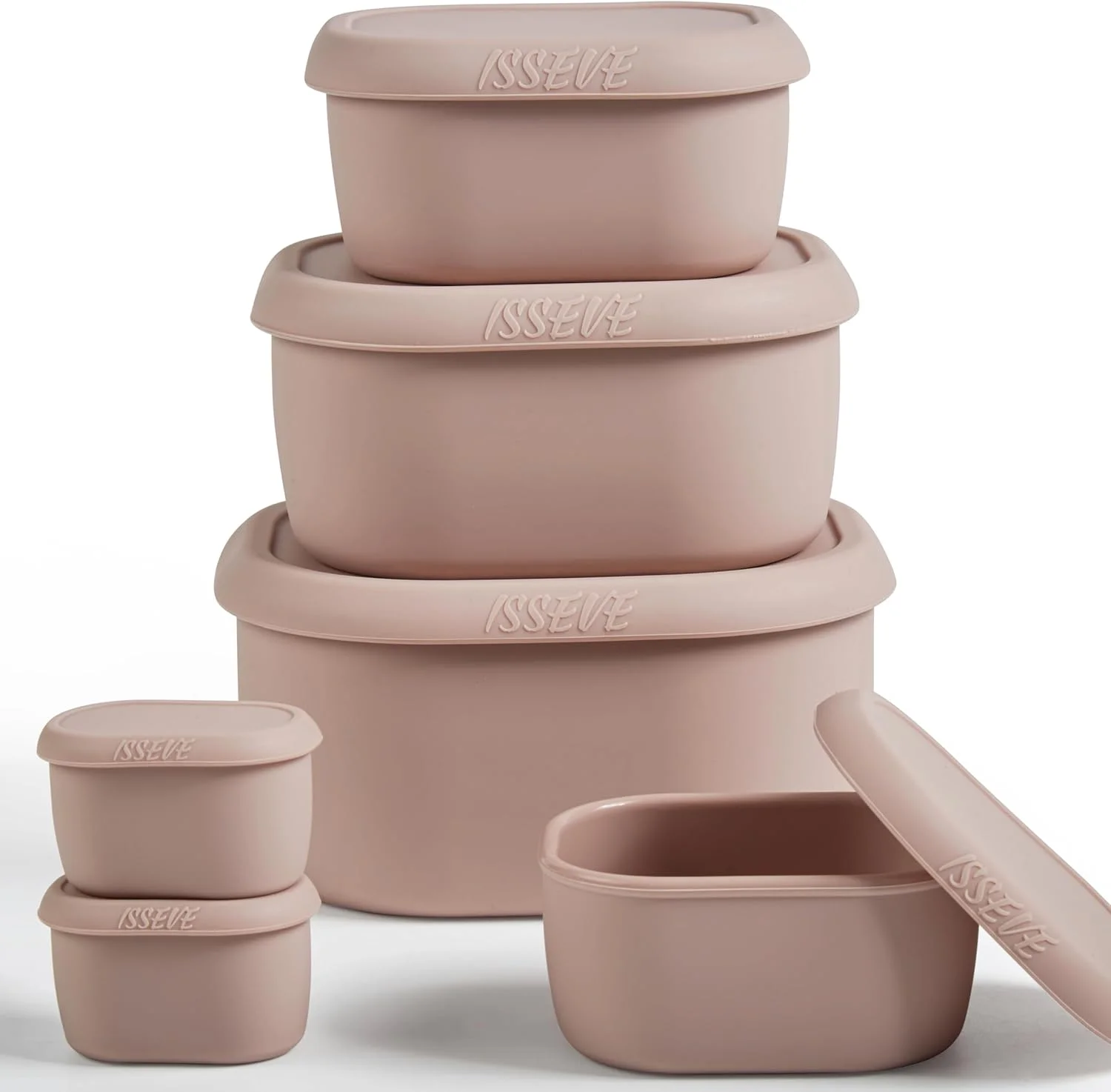 ست 6 عددی ظروف نگهداری غذا سیلیکونی تودرتو ایسیو با درب، بدون BPA، قابل استفاده مجدد، جعبه ناهار سیلیکونی، جعبه بنتو (1000ml، 600ml، 300ml، 200ml، 40ml) (صورتی)