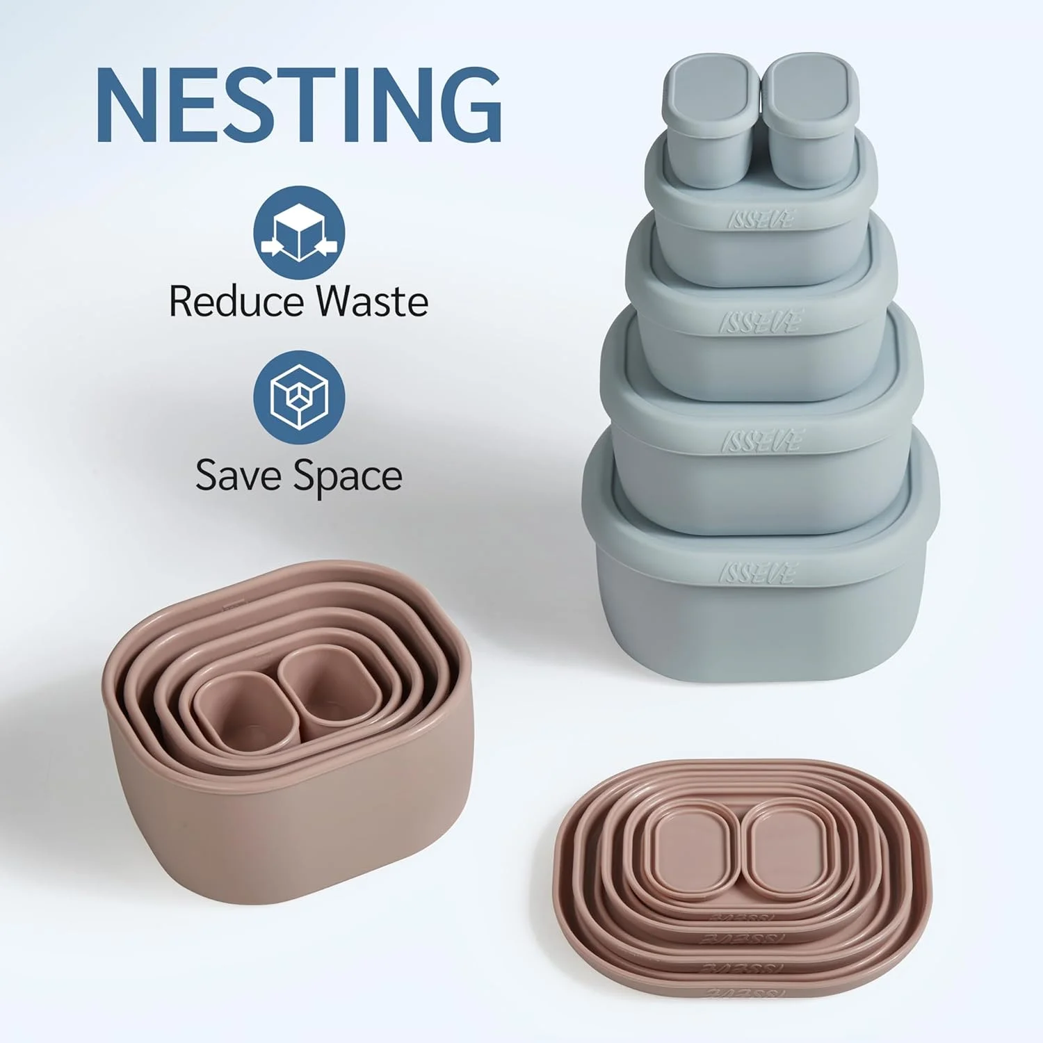 ست 6 عددی ظروف نگهداری غذا سیلیکونی تودرتو ایسیو با درب، بدون BPA، قابل استفاده مجدد، جعبه ناهار سیلیکونی، جعبه بنتو (1000ml، 600ml، 300ml، 200ml، 40ml) (صورتی)