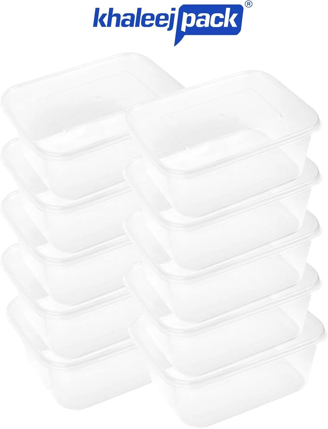 ظرف یکبار مصرف خلیج پک با درب کاسه ای برای غذا - 1000 میلی لیتر بسته 10 عددی مستطیلی پلاستیکی مناسب مایکروویو فریزر سوپ آشپزخانه