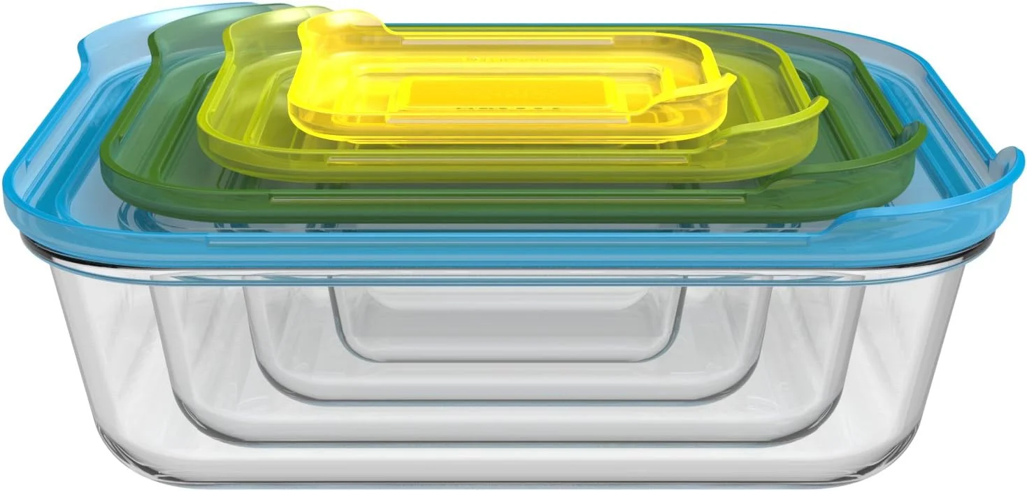 ظروف نگهداری غذا و پخت و پز جوزف جوزف مدل 81064 Nest Glass، درب دار، قابل استفاده در فر، فریزر، مایکروویو و ماشین ظرفشویی، 8 تکه، چند رنگ
