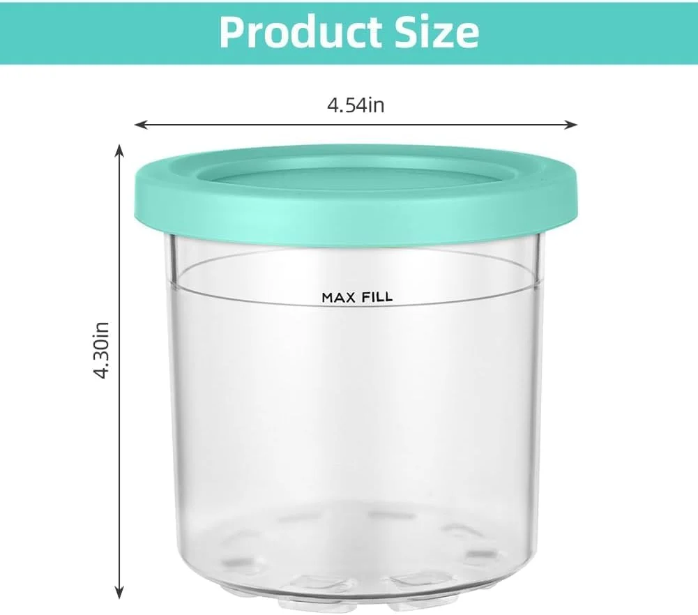 ظروف جایگزین کرمی نینجا جانیا بسته 4 عددی، پیمانه های 473 میلی لیتری با درب - سازگار با سری Ninja NC299AMZ و NC300، فنجان های بستنی قابل شستشو در ماشین ظرفشویی (473 میلی لیتر)