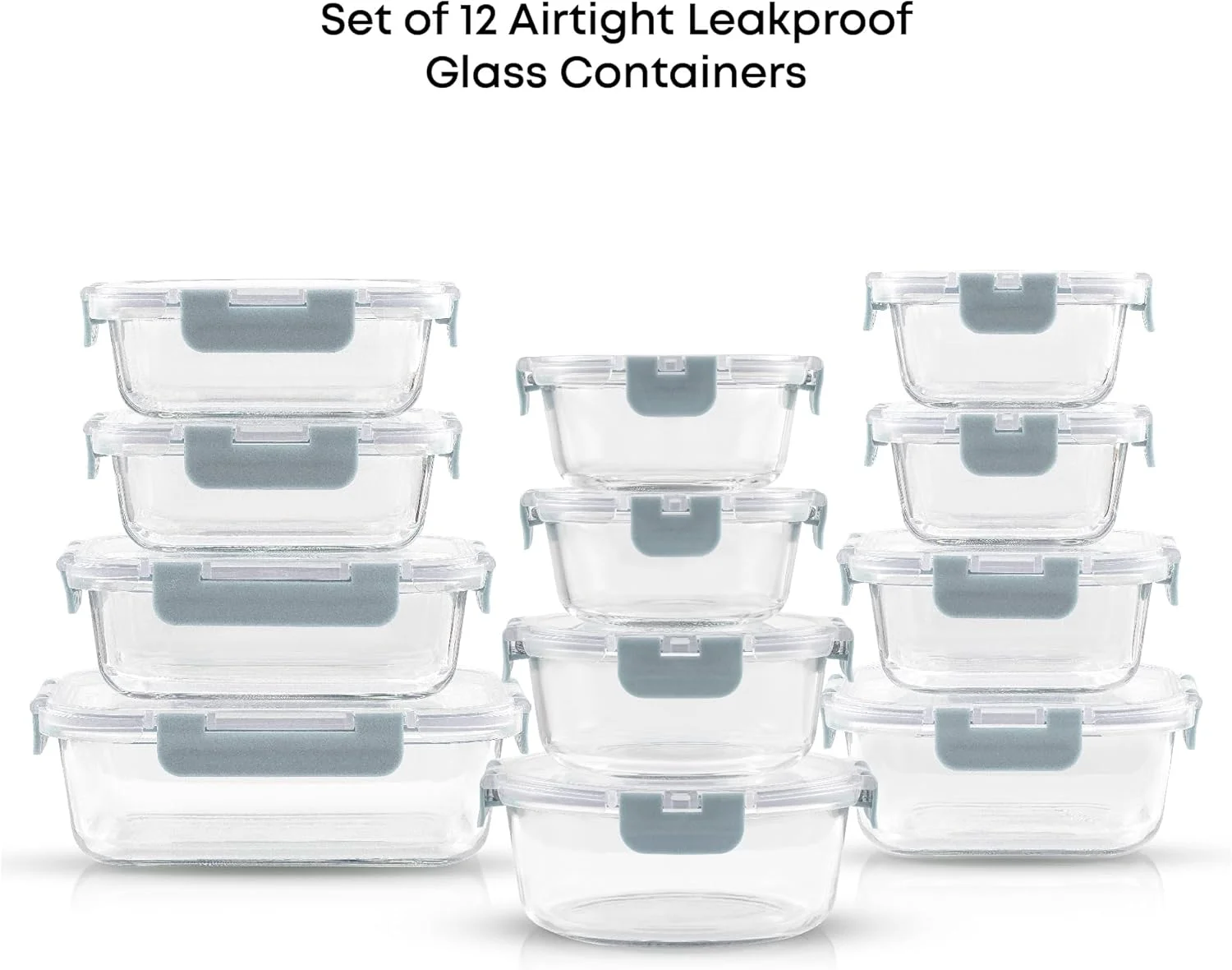 ظروف نگهداری غذا JoyJolt JoyFul، ست 24 عددی ظروف شیشه ای بوروسیلیکات با درب. 12 ظرف نگهداری مواد غذایی درب دار و ضد هوا، مناسب فریزر، ظروف نگهداری مواد غذایی آشپزخانه، ظروف شیشه ای آماده سازی غذا برای ناهار
