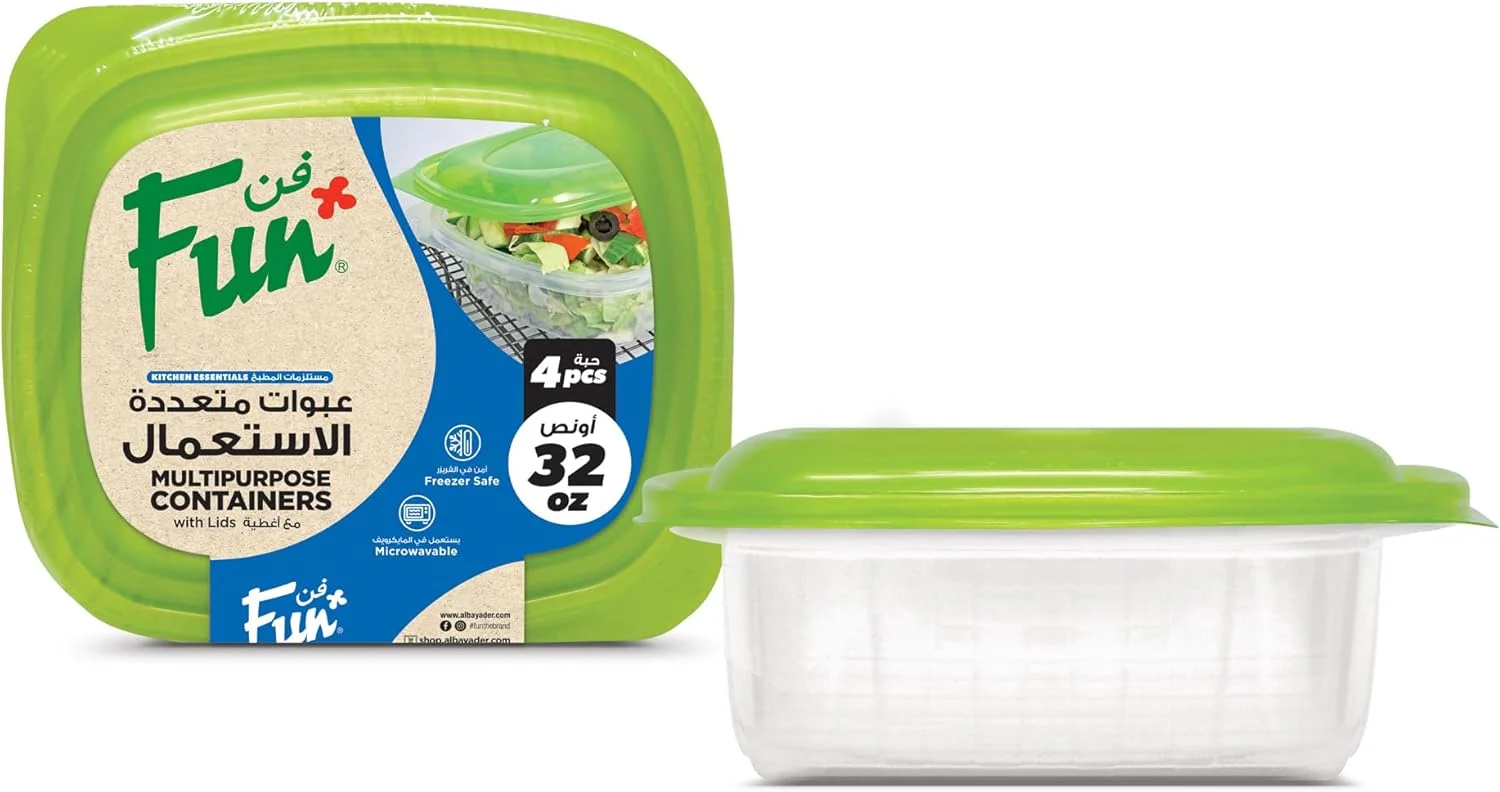 ست ظروف پلاستیکی چند منظوره یکبار مصرف کاربردی با درب/آماده سازی غذا - بسته 4 عددی - 32 اونس