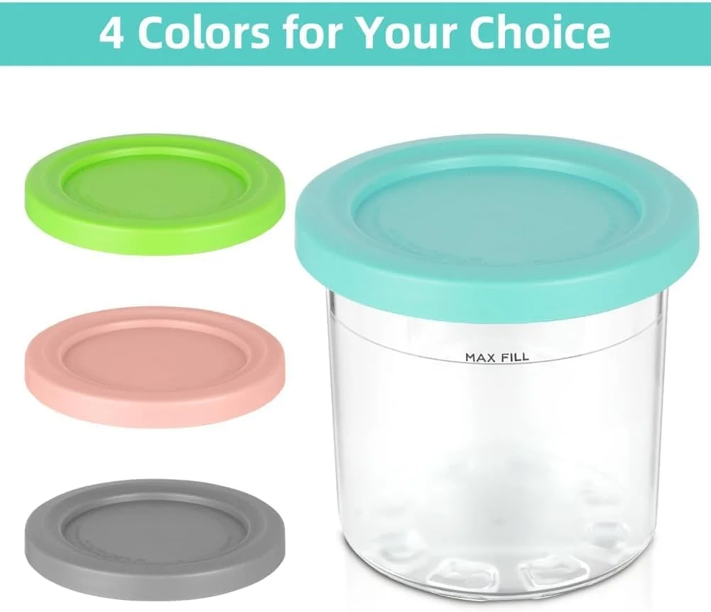 ظروف جایگزین کرمی نینجا جانیا بسته 4 عددی، پیمانه های 473 میلی لیتری با درب - سازگار با سری Ninja NC299AMZ و NC300، فنجان های بستنی قابل شستشو در ماشین ظرفشویی (473 میلی لیتر)