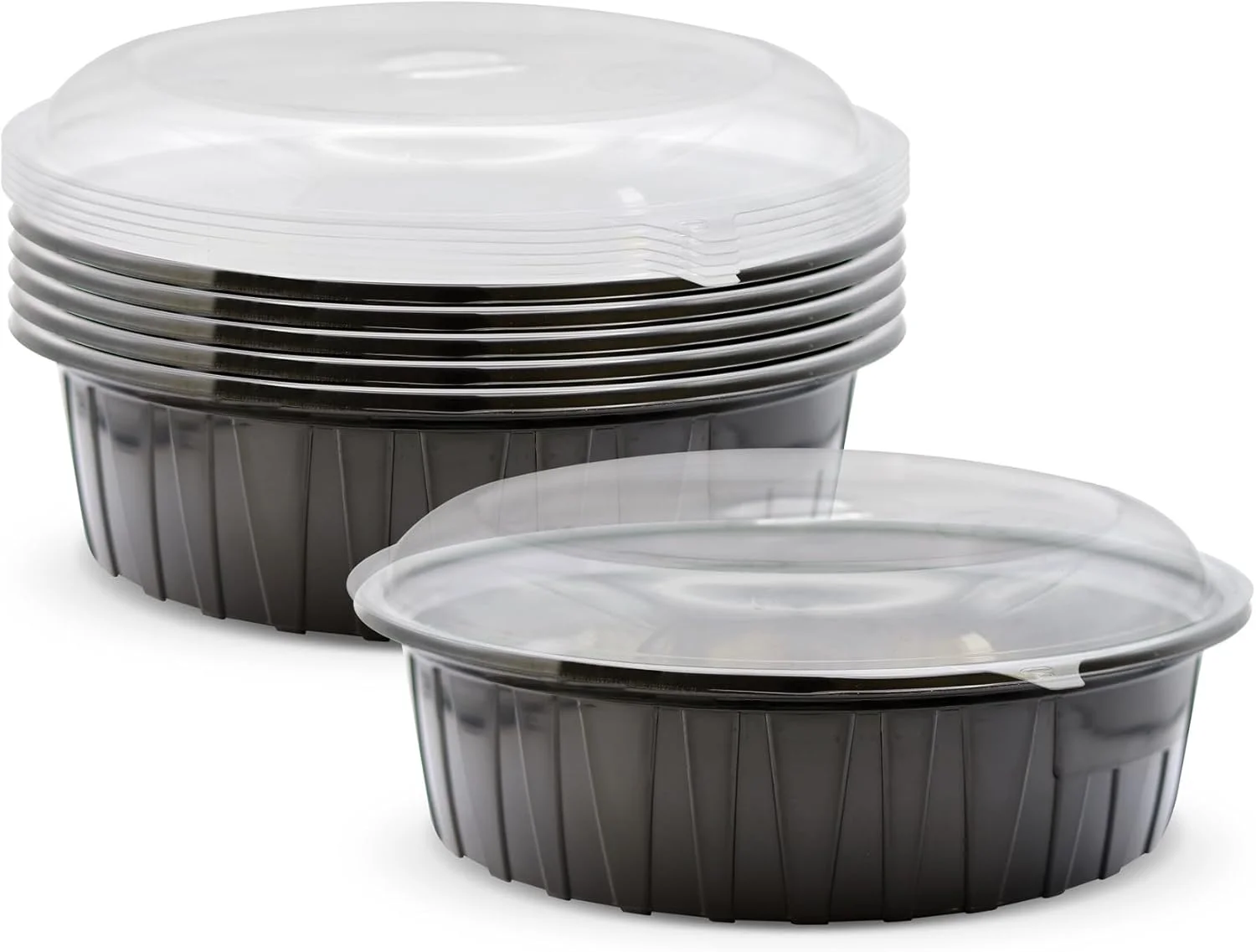 ظرف غذای گرد مشکی یکبار مصرف چند منظوره و ضروری فان با درب - بسته 5 عددی - 48 اونس