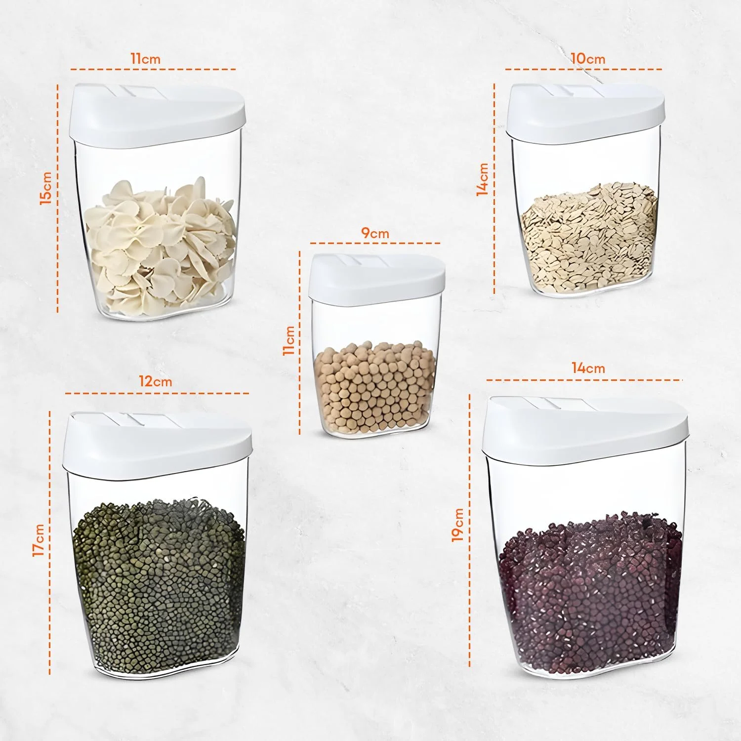 ست 5 تکه ظروف نگهداری مواد غذایی JeDeem با قاشق های اندازه گیری - ظروف پلاستیکی بدون BPA برای نگهداری در آشپزخانه، ظرف غلات با قابلیت تقسیم آسان برای غلات، تنقلات و موارد دیگر