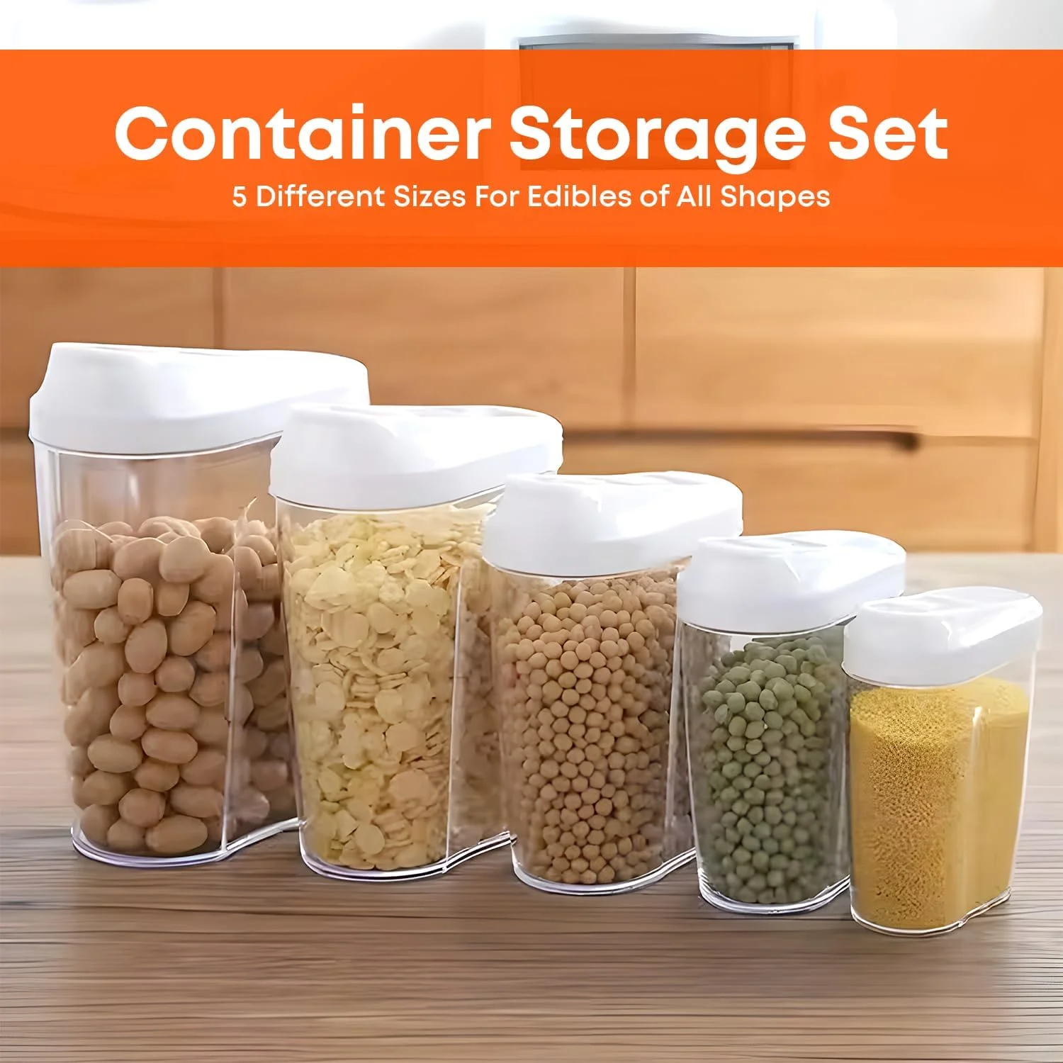 ست 5 تکه ظروف نگهداری مواد غذایی JeDeem با قاشق های اندازه گیری - ظروف پلاستیکی بدون BPA برای نگهداری در آشپزخانه، ظرف غلات با قابلیت تقسیم آسان برای غلات، تنقلات و موارد دیگر