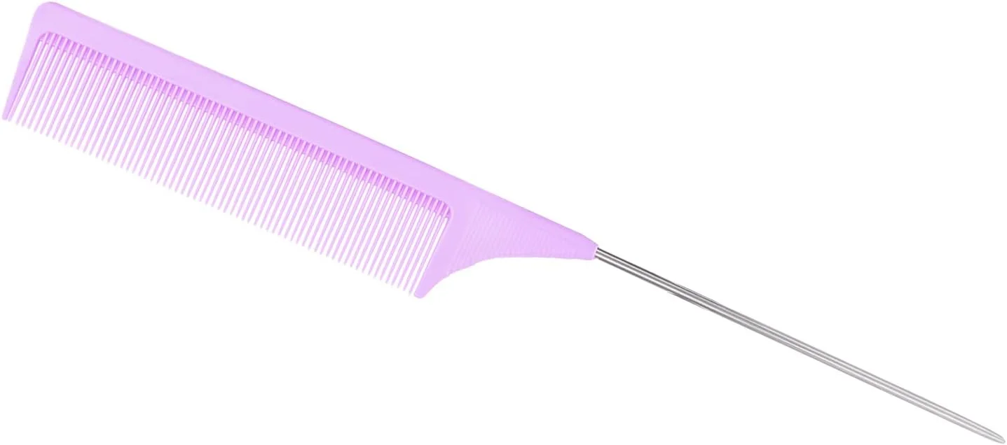 شانه پوش دهنده حرفه ای ریشه مو، شانه دم باریک فلزی برای زنان و مردان، شانه دم موشی برای پوش دادن ریشه مو برای انواع موهای نازک، ظریف و معمولی (بنفش)