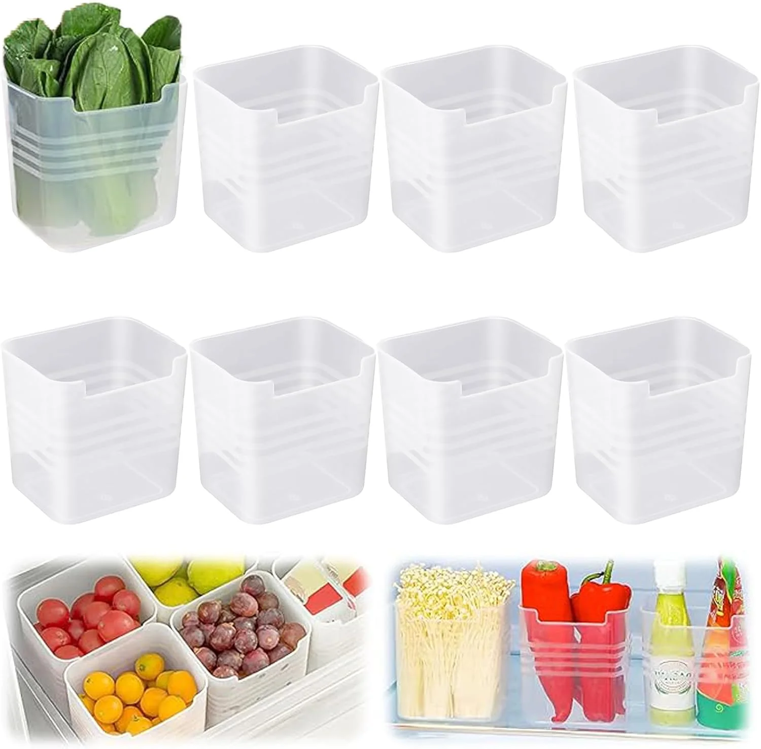 جعبه نظم دهنده یخچال HIHIDAY، 8 عددی، سطل های سازمان دهنده یخچال، ظروف نگهداری درب جانبی یخچال پلاستیکی شفاف برای نگهداری مواد غذایی، نگهدارنده نوشیدنی و سازمان دهنده انبار (شفاف)