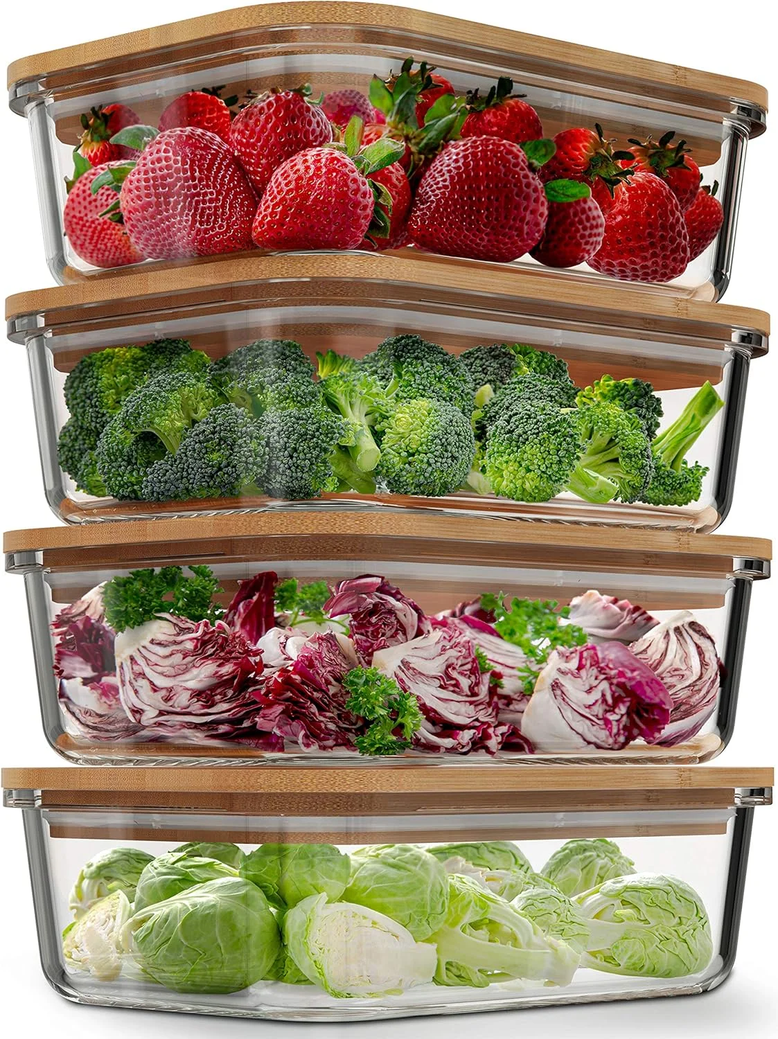 ظروف نگهداری غذای شیشه ای گرینر هوم با درب بامبو (بسته 4 عددی، 1065 میلی لیتر) ظروف آماده سازی غذا سازگار با محیط زیست و بدون هوا - بدون پلاستیک، بدون BPA