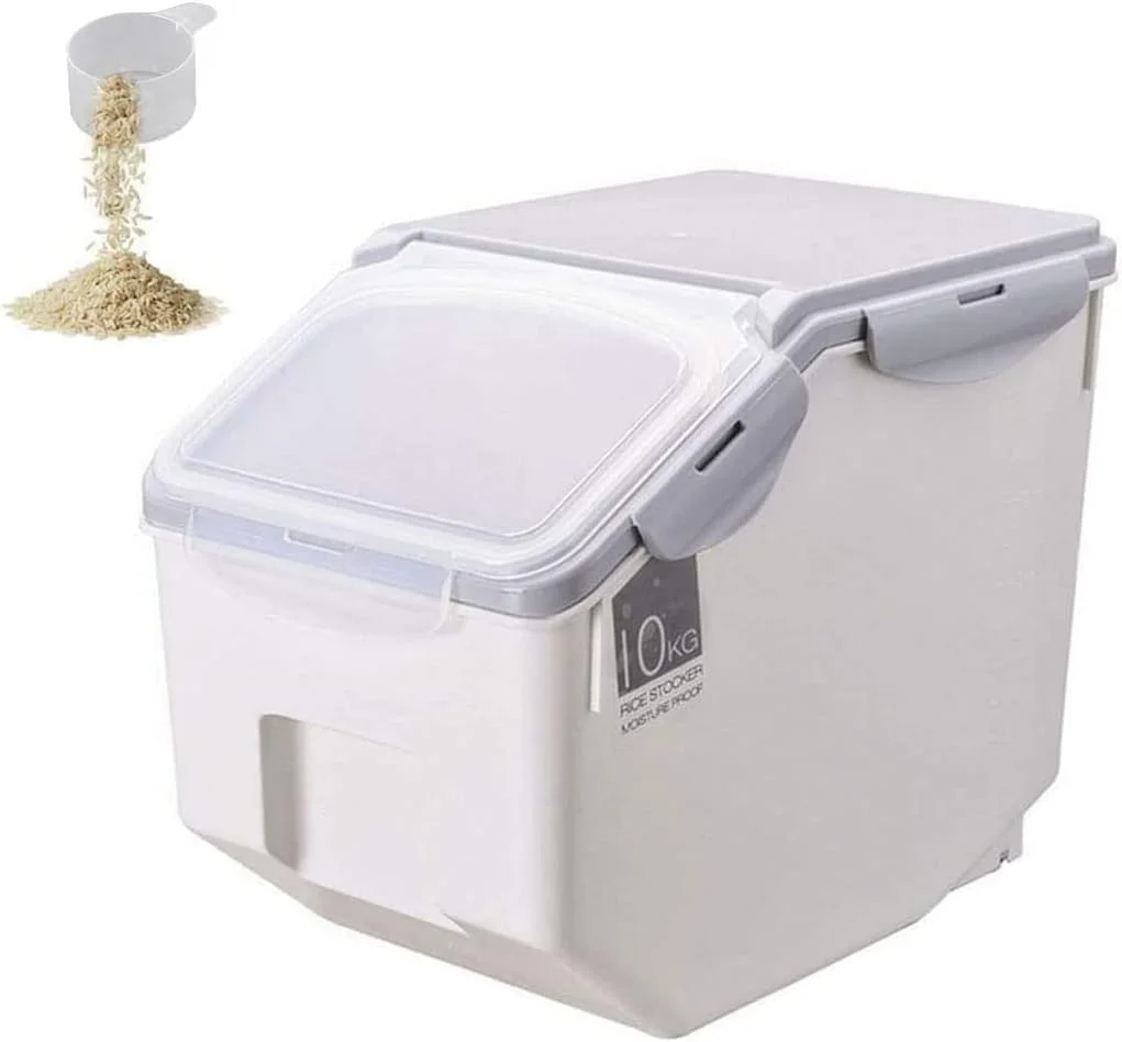 سطل ذخیره سازی غلات غذایی خاکستری با ظرفیت 10 کیلوگرم و درب قفل دار