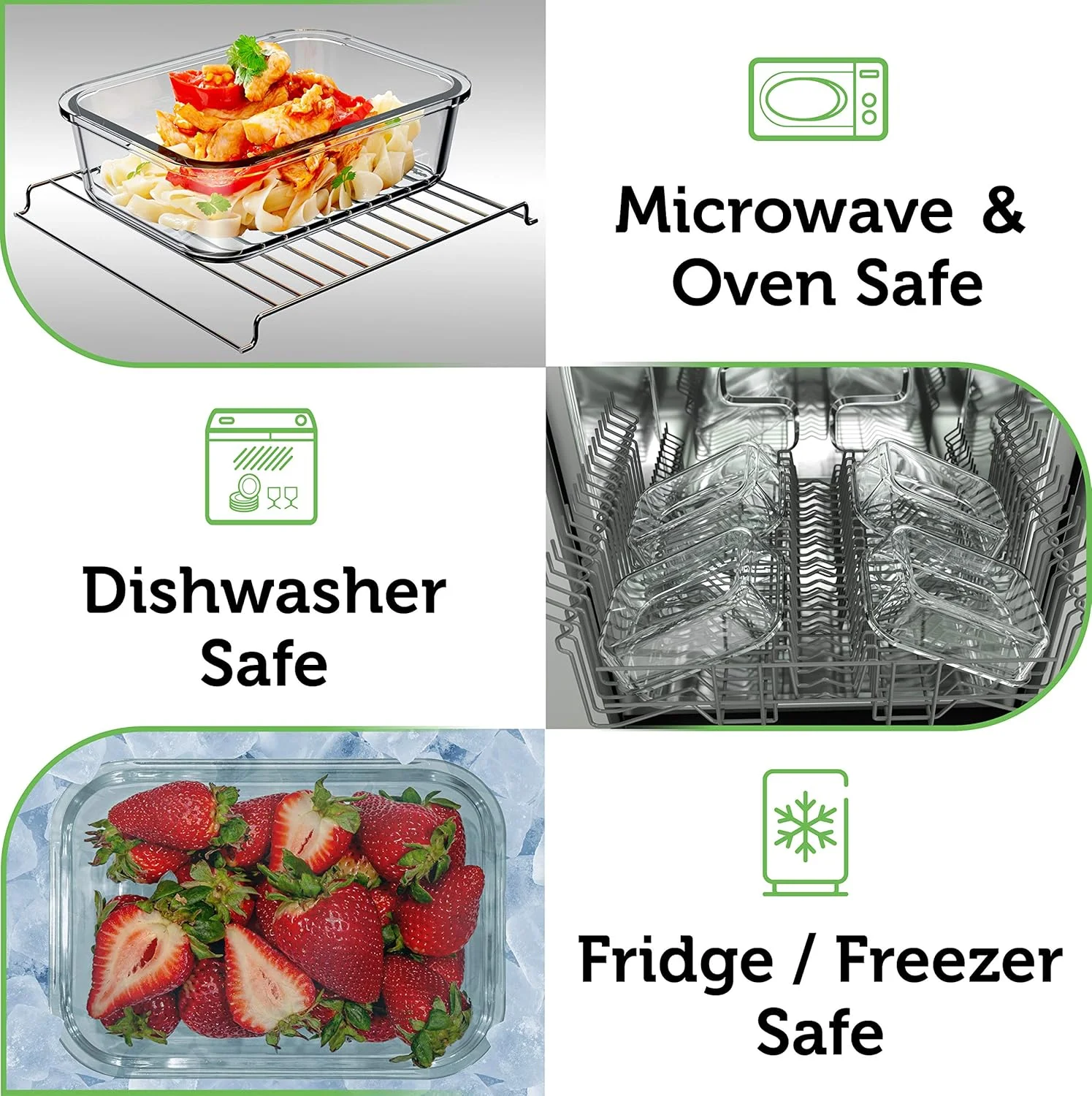 ظروف نگهداری غذای شیشه ای گرینر هوم با درب بامبو (بسته 4 عددی، 1065 میلی لیتر) ظروف آماده سازی غذا سازگار با محیط زیست و بدون هوا - بدون پلاستیک، بدون BPA