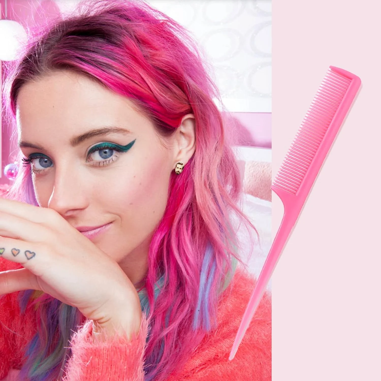 Plastic Rat Tail Comb, Pintail Comb Fiber Teasing Comb Styling Comb with Thin and Long Handle for Men Women Girl Salon Home Supplies