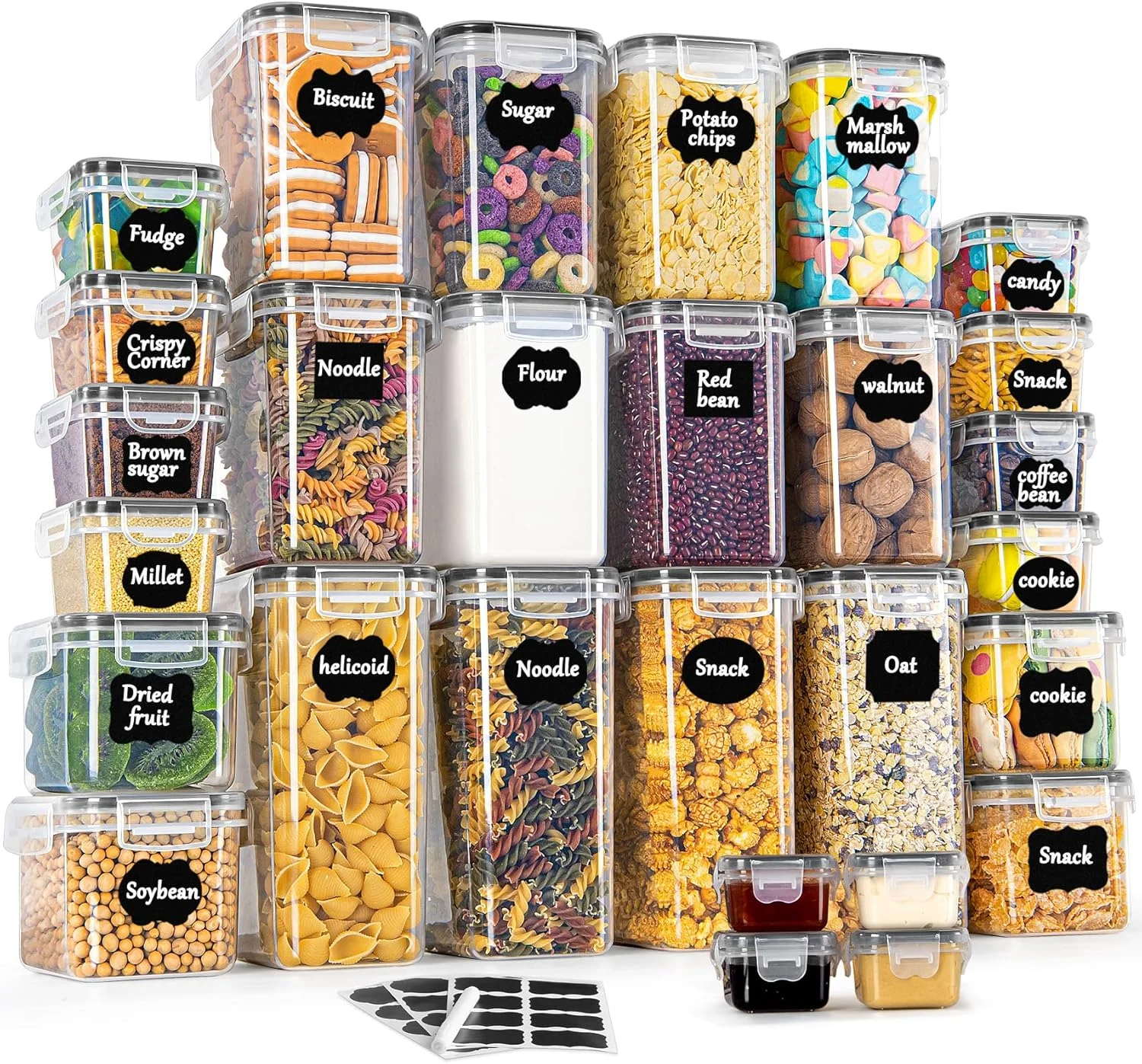 ظروف نگهداری مواد غذایی 28 تکه GoMaihe با درب های محکم، ست ظروف و نگهداری آشپزخانه برای غلات، آرد، برنج، اسپاگتی، آجیل و شکر
