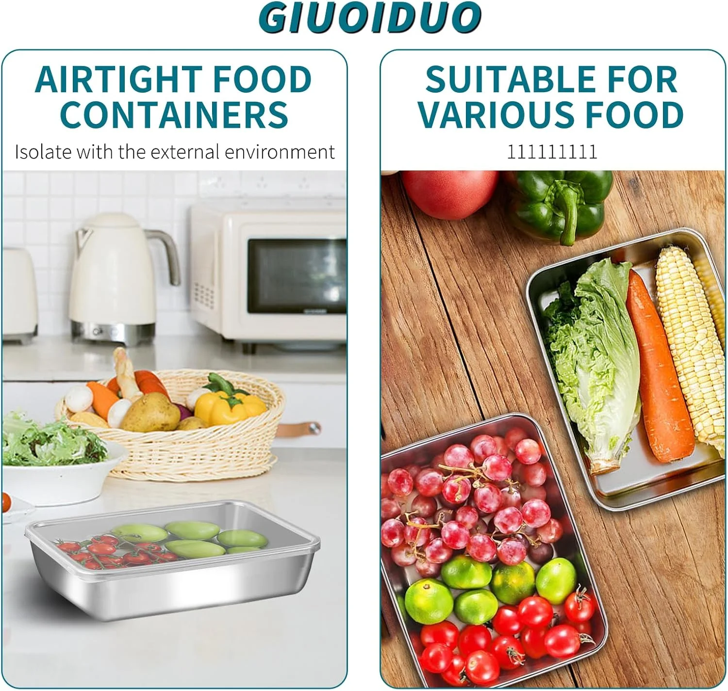ظروف غذای مربع استیل ضد زنگ GIUOIDUO، 3 تکه، جعبه ناهار درب دار، کارد و چنگال فلزی، ظروف آماده سازی غذا، قابل استفاده مجدد، سریع و آسان، قابل چیدن و تودرتو برای فر/فریزر
