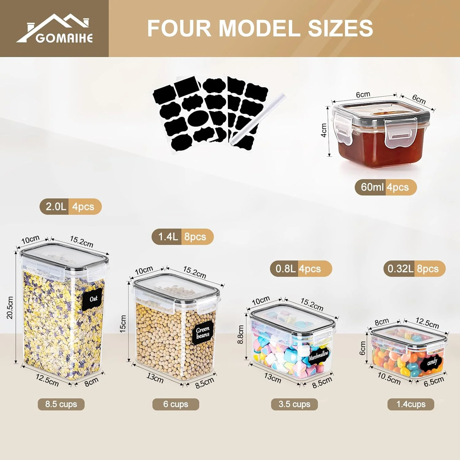 ظروف نگهداری مواد غذایی 28 تکه GoMaihe با درب های محکم، ست ظروف و نگهداری آشپزخانه برای غلات، آرد، برنج، اسپاگتی، آجیل و شکر