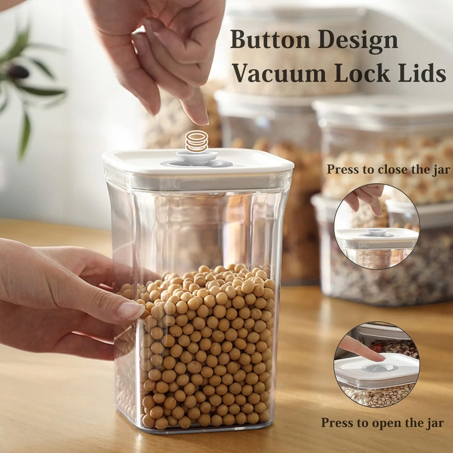 ظروف نگهداری مواد غذایی درب دار GGEROU، ست 6 عددی، مخزن نگهداری پلاستیکی درجه مواد غذایی با درب های قفل دار، ظروف نگهداری و سازماندهی آشپزخانه، ضد رطوبت، برای آب نبات، قهوه، غلات (6 عدد سایز متوسط: 1000 میلی لیتر)