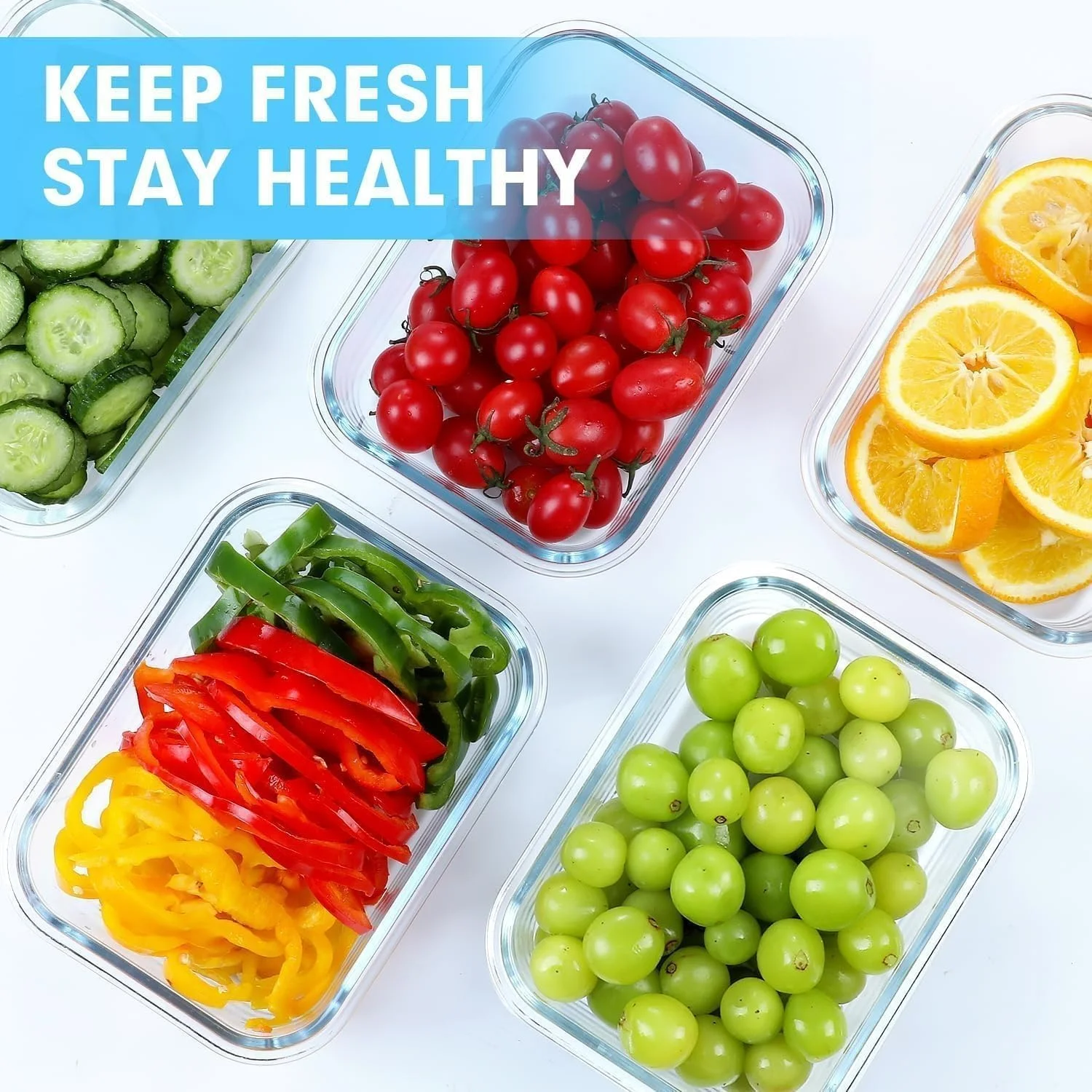 ظروف شیشه ای آماده سازی غذا BITEFULL با درب، بسته 5 عددی - ظروف نگهداری مواد غذایی 1040 میلی لیتری، بدون BPA، جعبه ناهار ضد نشت مناسب مایکروویو، فر، فریزر و ماشین ظرفشویی، ظروف قابل استفاده مجدد برای آماده سازی غذا
