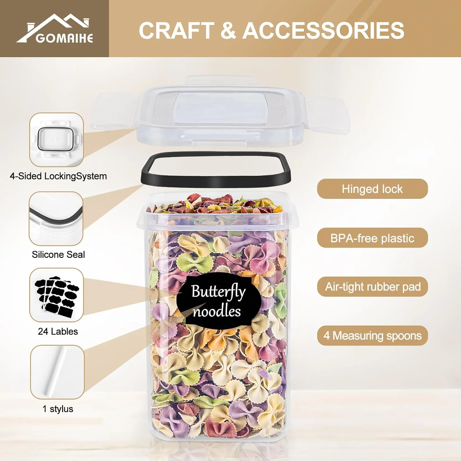 ظروف نگهداری مواد غذایی 28 تکه GoMaihe با درب های محکم، ست ظروف و نگهداری آشپزخانه برای غلات، آرد، برنج، اسپاگتی، آجیل و شکر