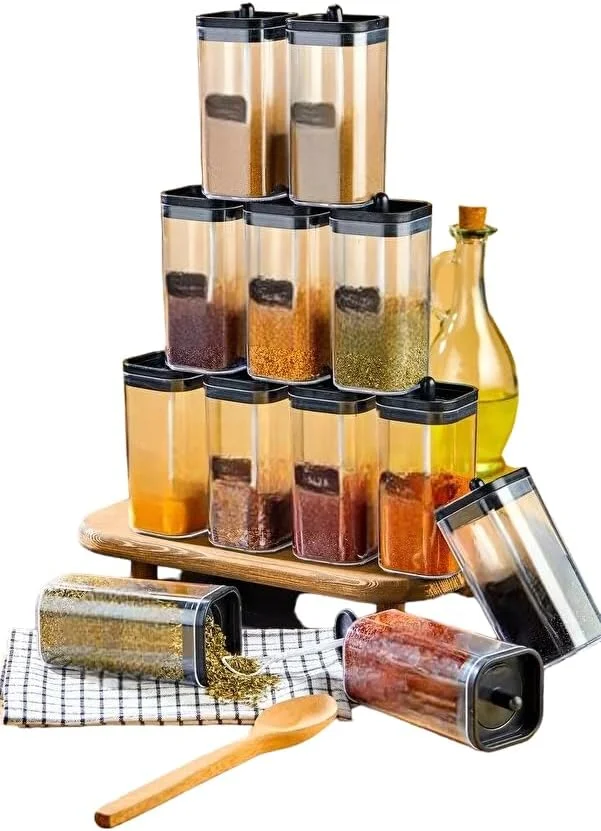 ست 12 عددی ظروف شیشه ای مینیمالیستی 300 میلی لیتری برای نگهداری مواد غذایی - مشکی/شفاف به همراه قاشق ست 12 عددی ظروف شیشه ای مینیمالیستی 300 میلی لیتری برای نگهداری مواد غذایی - مشکی/شفاف به همراه قاشق