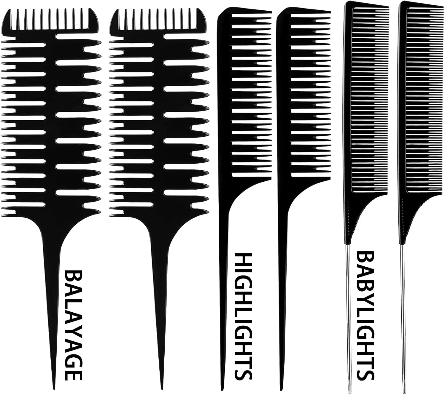 پاتلای 6 عدد شانه بافت هایلایت، شانه رنگ مو، شانه تقسیم بافت، شانه فویلینگ دم موشی برای هایلایت، فویلینگ، بالیاژ و رنگ آمیزی مو (مدل های متنوع)
