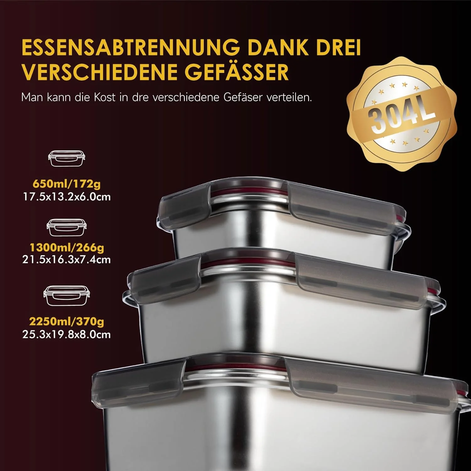 ظروف نگهداری مواد غذایی استیل GENICOOK / جعبه Lynx با درب محکم هوا مجموعه 3 عددی / ظرف نگهداری آماده سازی غذا ظرف غذا برای آشپزخانه