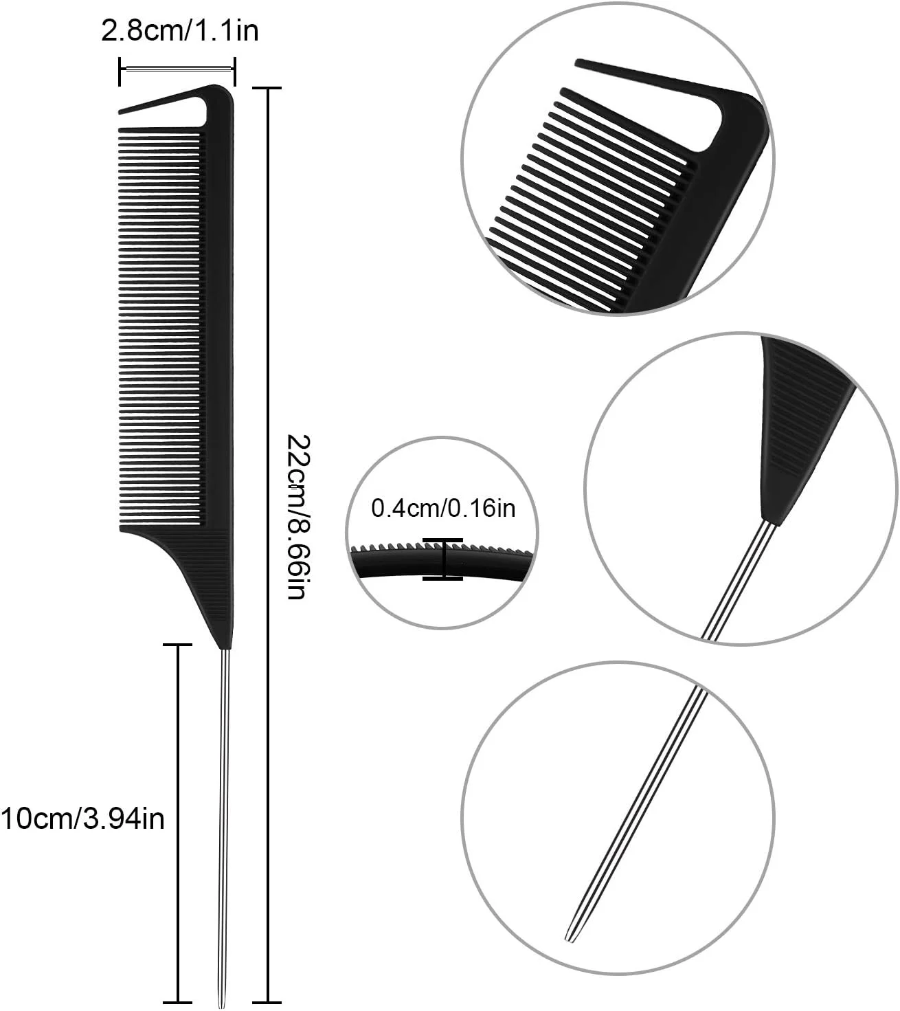 پاتلای 30 عدد شانه فرق باز کن مو برای بافت مو، شانه دم موشی، شانه دم باریک فلزی، مقاوم در برابر حرارت، شانه پوش دهنده با دم فلزی استیل (مشکی)