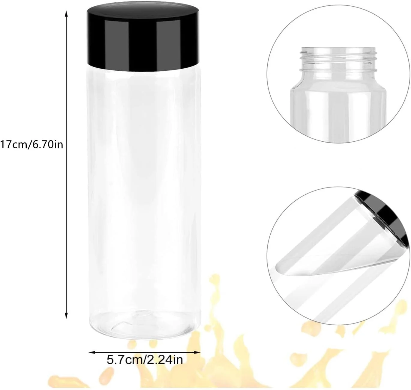 بسته 12 عددی بطری آبمیوه پلاستیکی شفاف FUFU، 300 میلی لیتری، با درب مشکی - بطری های پلاستیکی اسموتی ایده آل برای آبمیوه، شیر، خانگی (300 میلی لیتر)