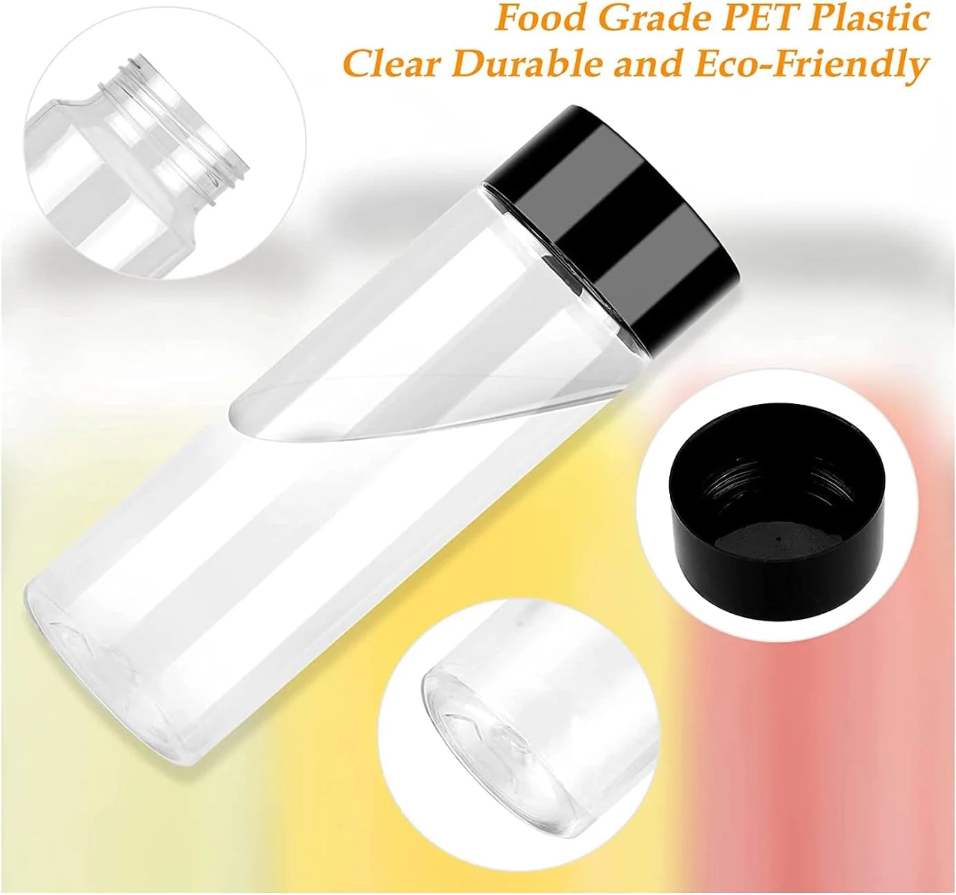 بسته 12 عددی بطری آبمیوه پلاستیکی شفاف FUFU، 300 میلی لیتری، با درب مشکی - بطری های پلاستیکی اسموتی ایده آل برای آبمیوه، شیر، خانگی (300 میلی لیتر)